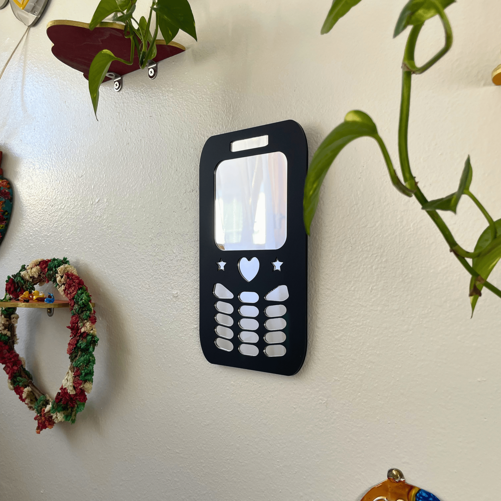 BubblePhone - Retro Phone XOXO Mirror: Y2K Colorful Acrylic Gallery Wall Hanging Decor - by MirrorPop. Handmade acrylic art.