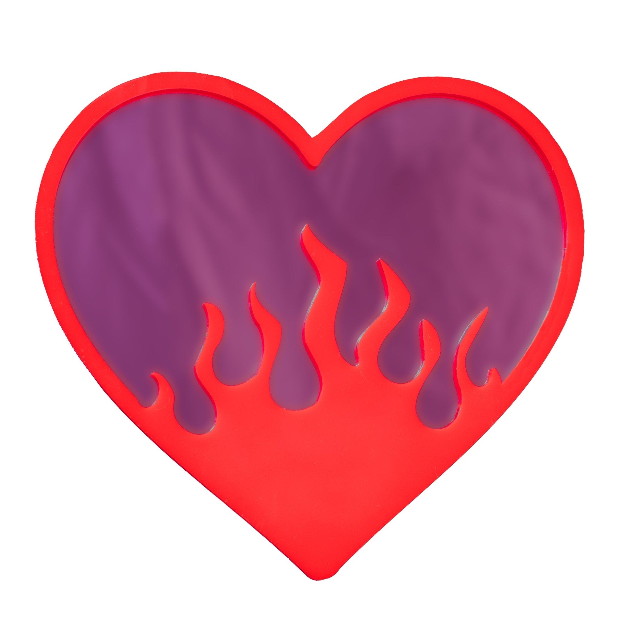 BurningLove Mirror - Heart Flame Acrylic Mirror, Funky Pop Art Wall Decor, Handmade - by MirrorPop. Handmade acrylic art.