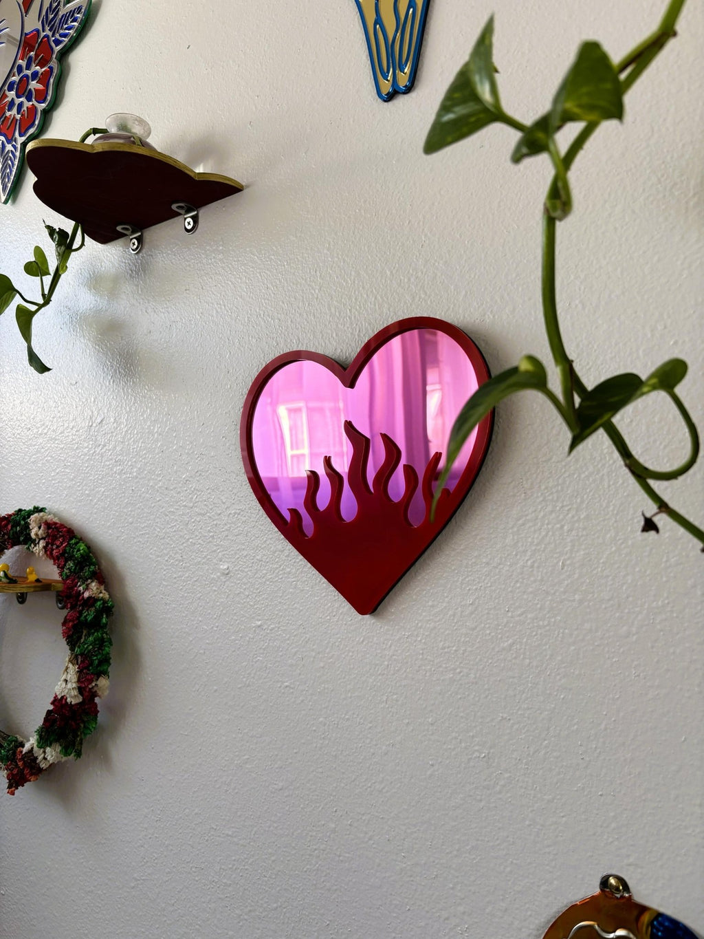 BurningLove Mirror - Heart Flame Acrylic Mirror, Funky Pop Art Wall Decor, Handmade - by MirrorPop. Handmade acrylic art.