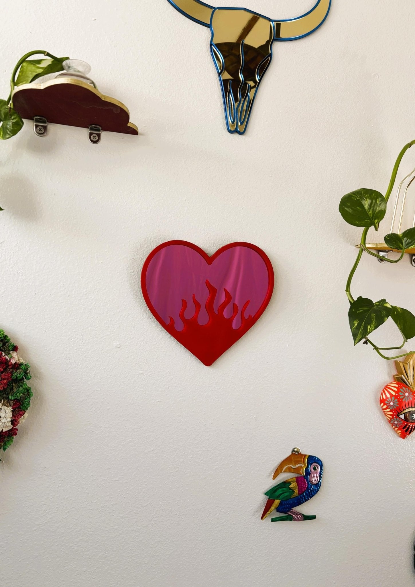 BurningLove Mirror - Heart Flame Acrylic Mirror, Funky Pop Art Wall Decor, Handmade - by MirrorPop. Handmade acrylic art.