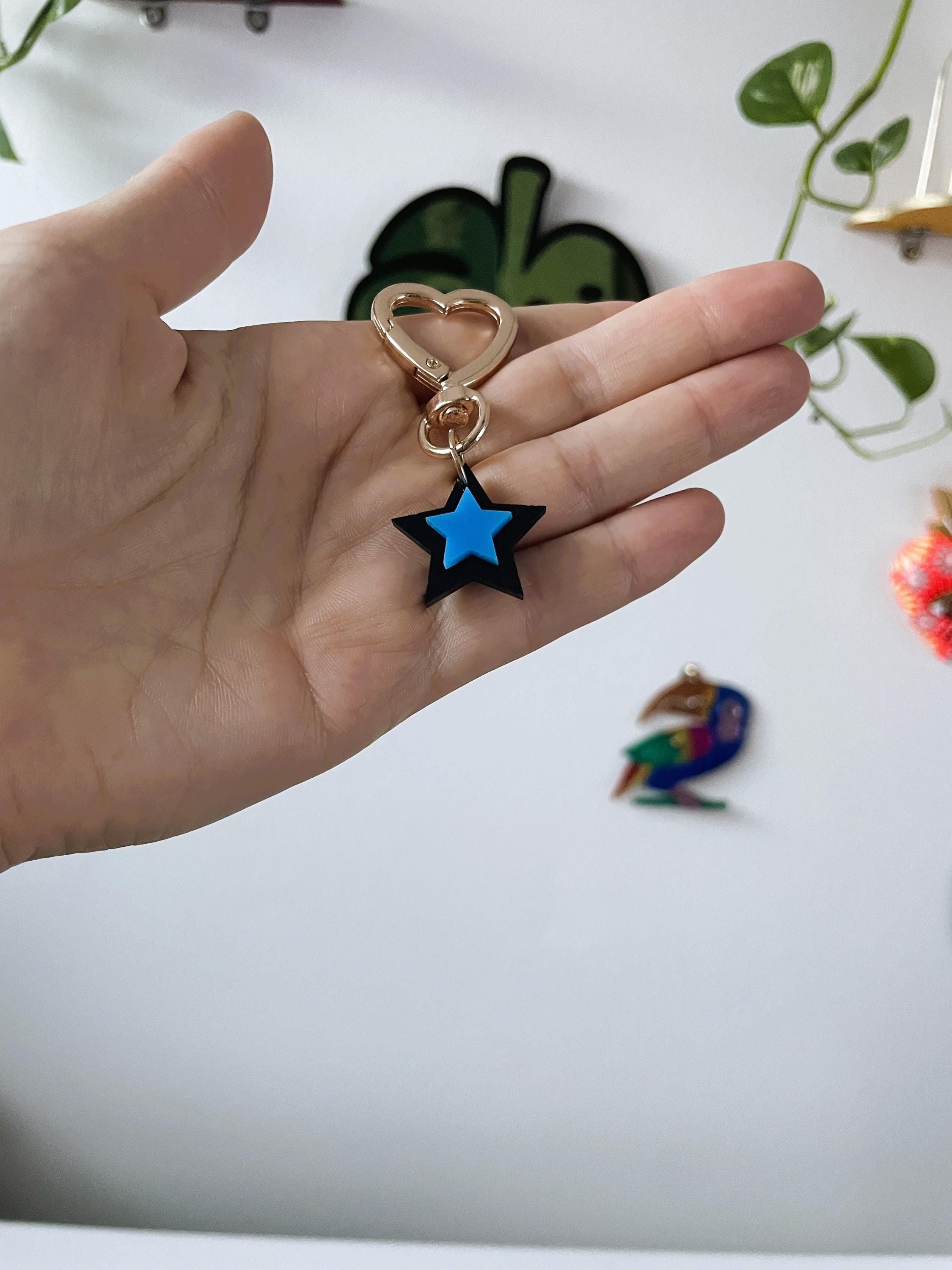 Star Trinket Bag Charm Key Chain | Handmade Heart Blue Black Acrylic