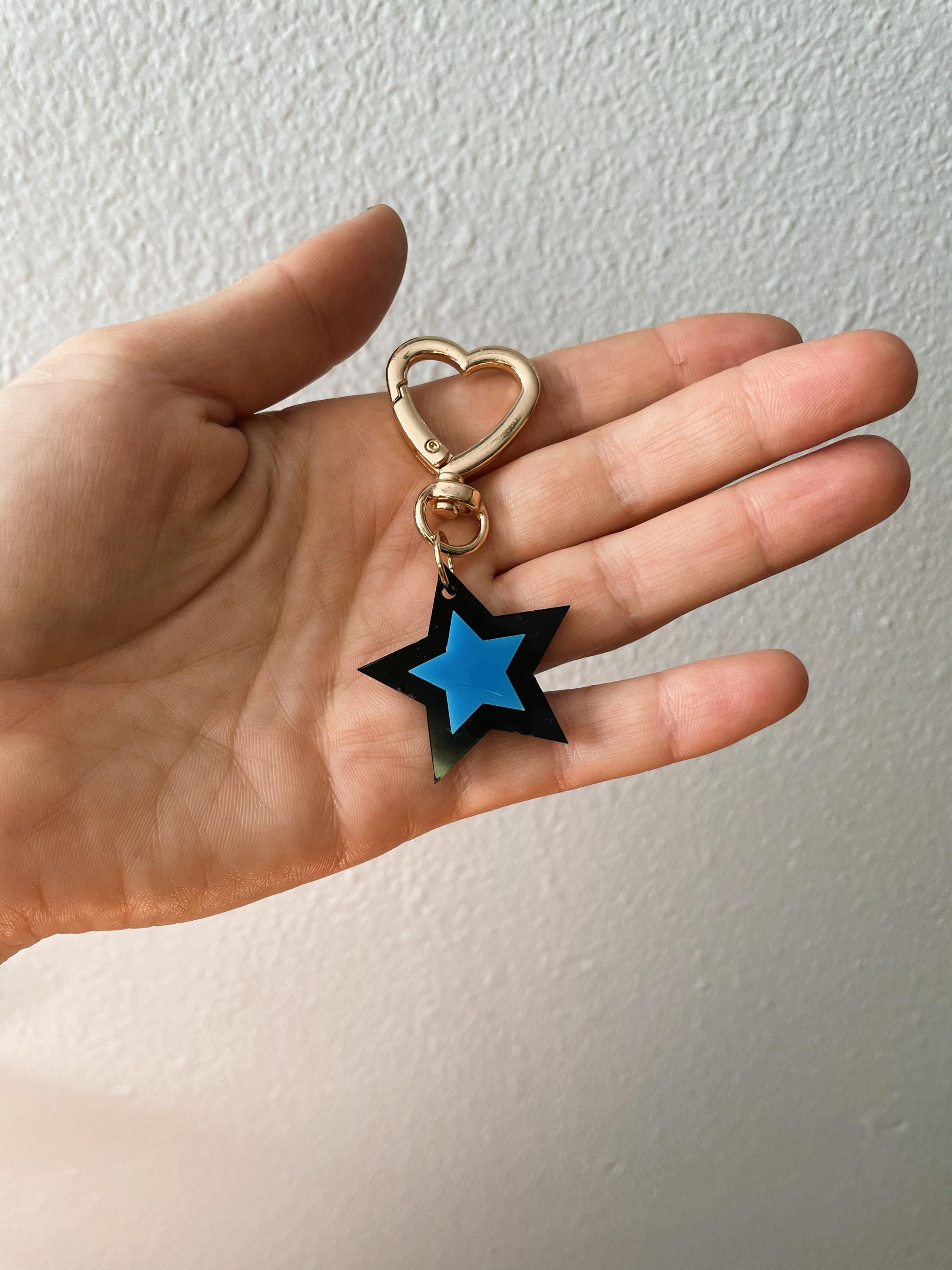 Star Trinket Bag Charm Key Chain | Handmade Heart Blue Black Acrylic