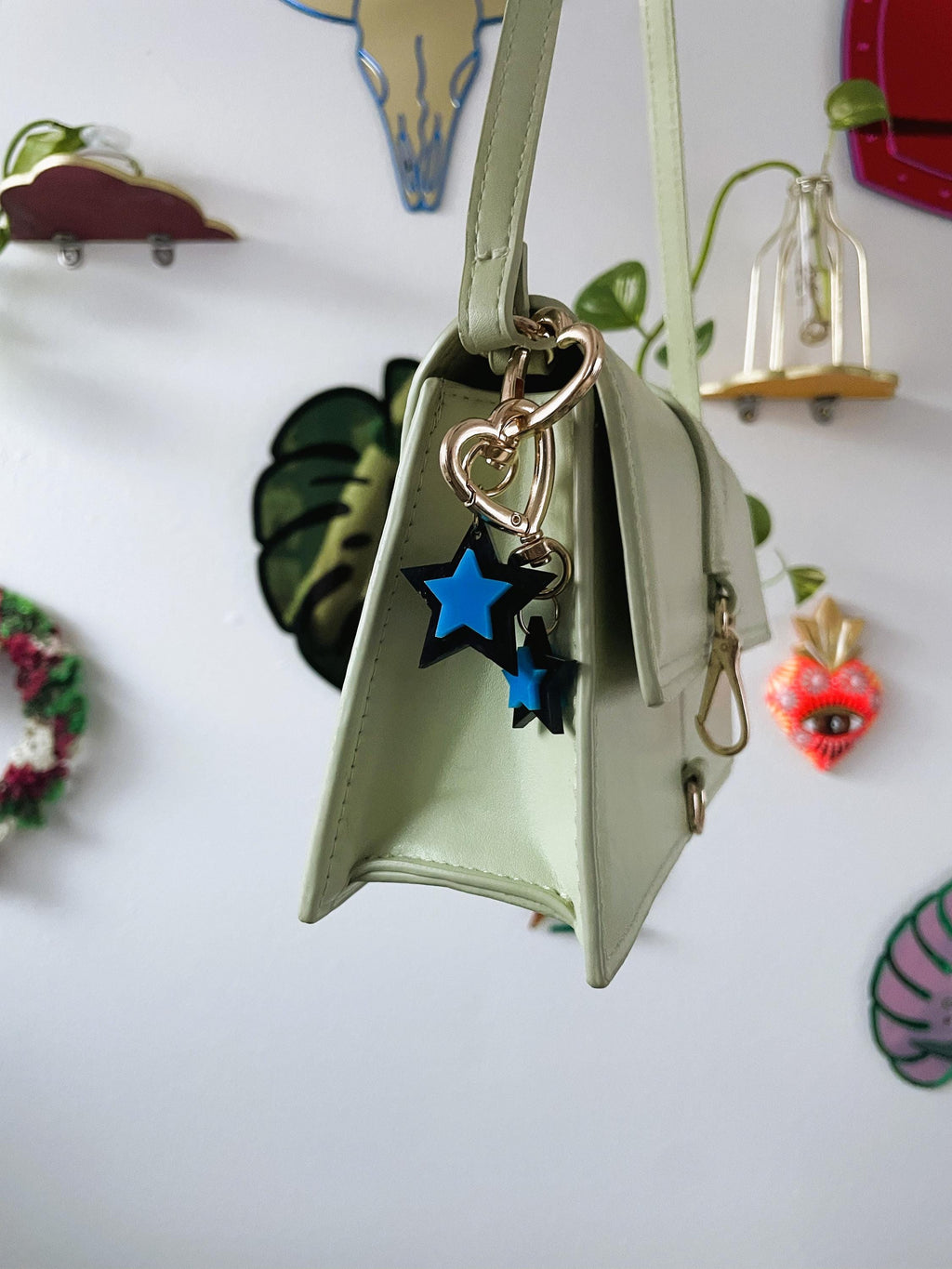 Star Trinket Bag Charm Key Chain | Handmade Heart Blue Black Acrylic
