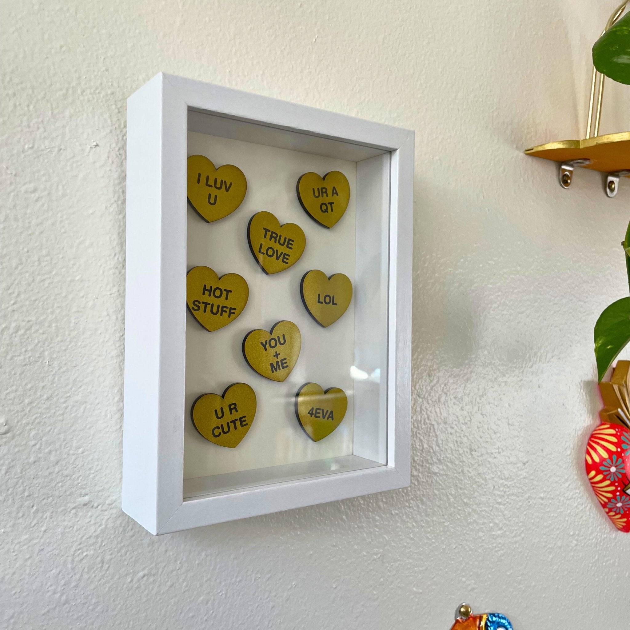 Candy Conversation Hearts Shadow Box | Internet Love Sayings Valentine Decor | Modern Heart Wall Art | Cute Valentine Gift - by MirrorPop. Handmade acrylic art.