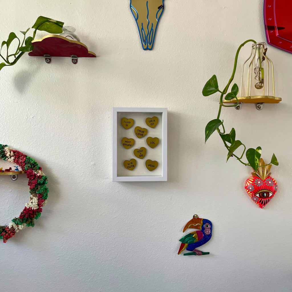 Candy Conversation Hearts Shadow Box | Internet Love Sayings Valentine Decor | Modern Heart Wall Art | Cute Valentine Gift - by MirrorPop. Handmade acrylic art.