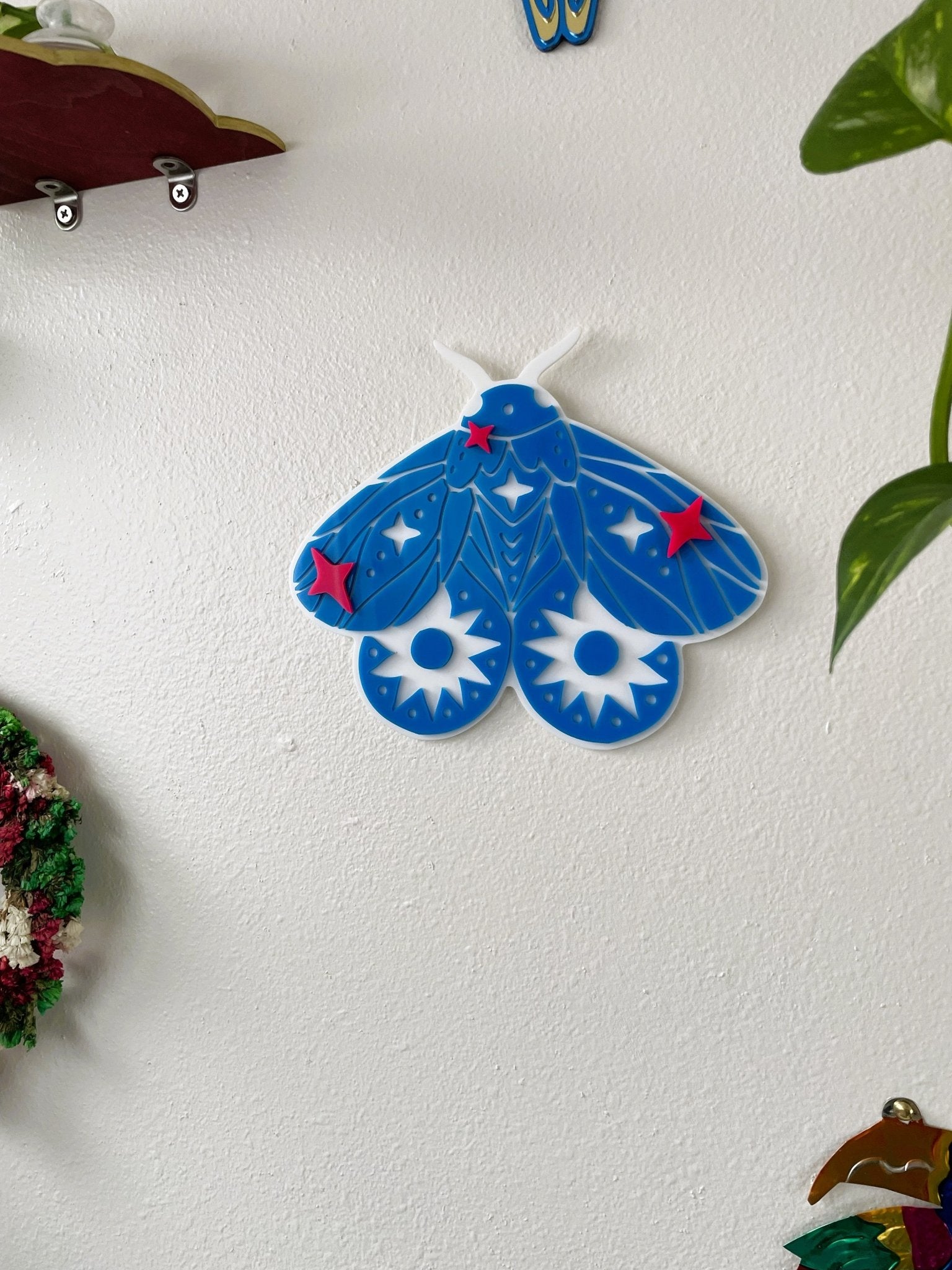 DreamMoth - Moth with Stars Wall Art: Celestial Witchy Wall Hanging Decor - by MirrorPop. Handmade acrylic art.