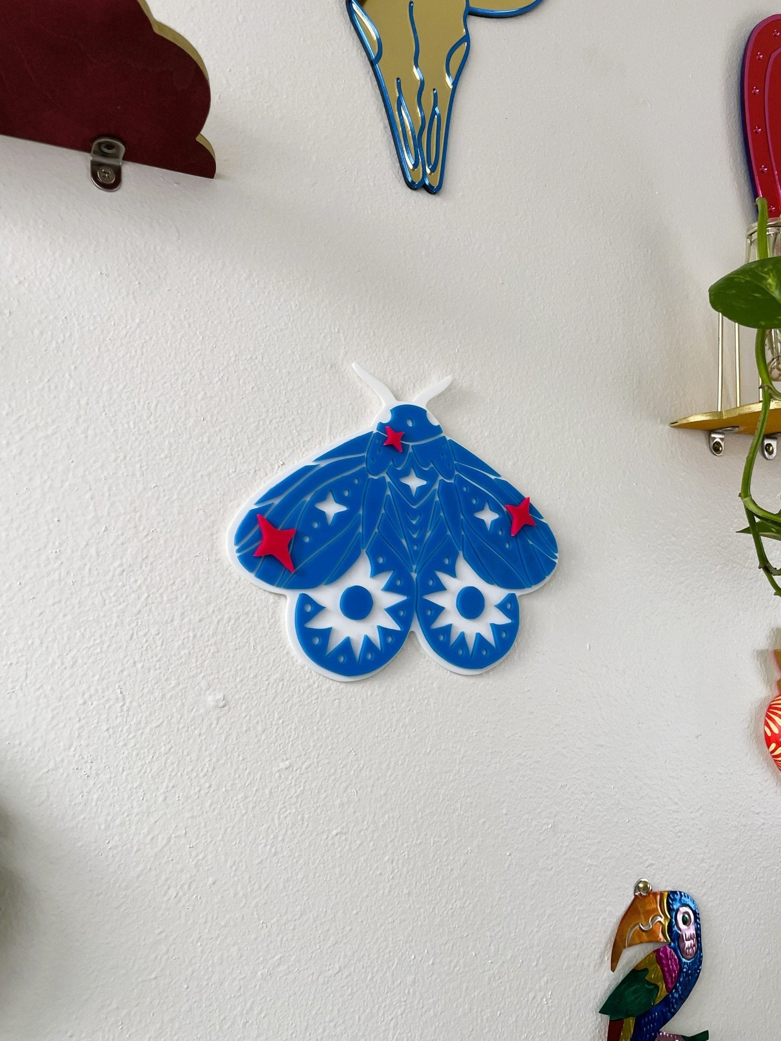 DreamMoth - Moth with Stars Wall Art: Celestial Witchy Wall Hanging Decor - by MirrorPop. Handmade acrylic art.