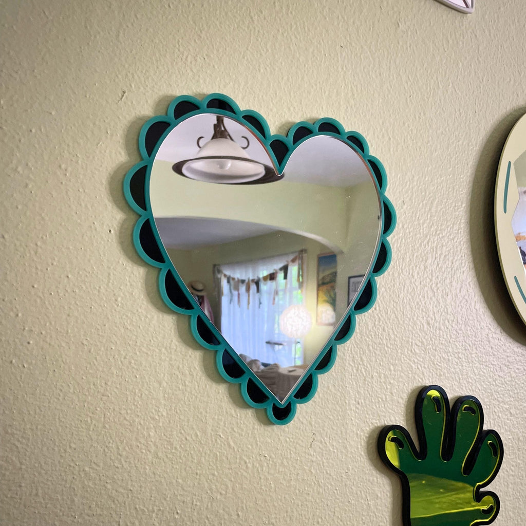 Coquette Heart Mirror: Teal or Yellow Pastel - by MirrorPop. Handmade acrylic art.