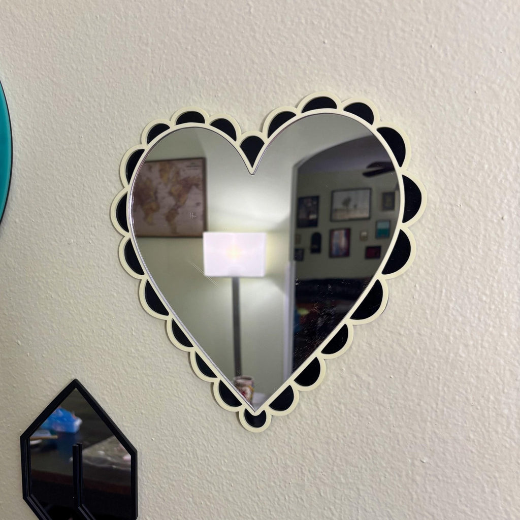 Coquette Heart Mirror: Teal or Yellow Pastel - by MirrorPop. Handmade acrylic art.