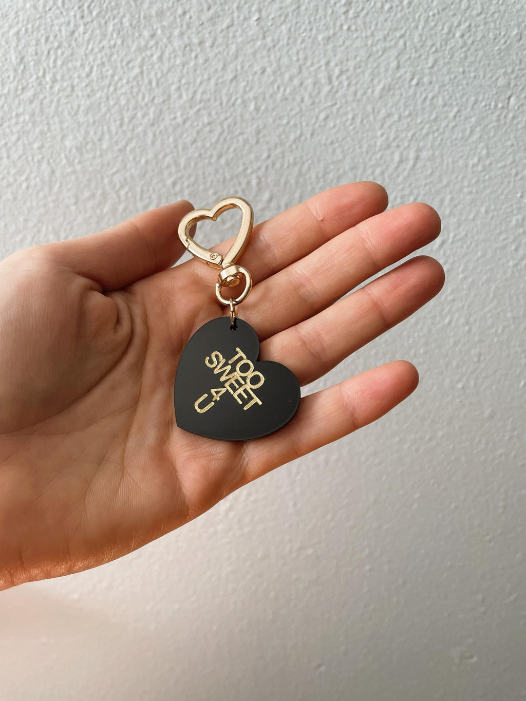 Too Sweet 4 You Trinket Bag Charm Key Chain | Handmade Heart Black Acrylic