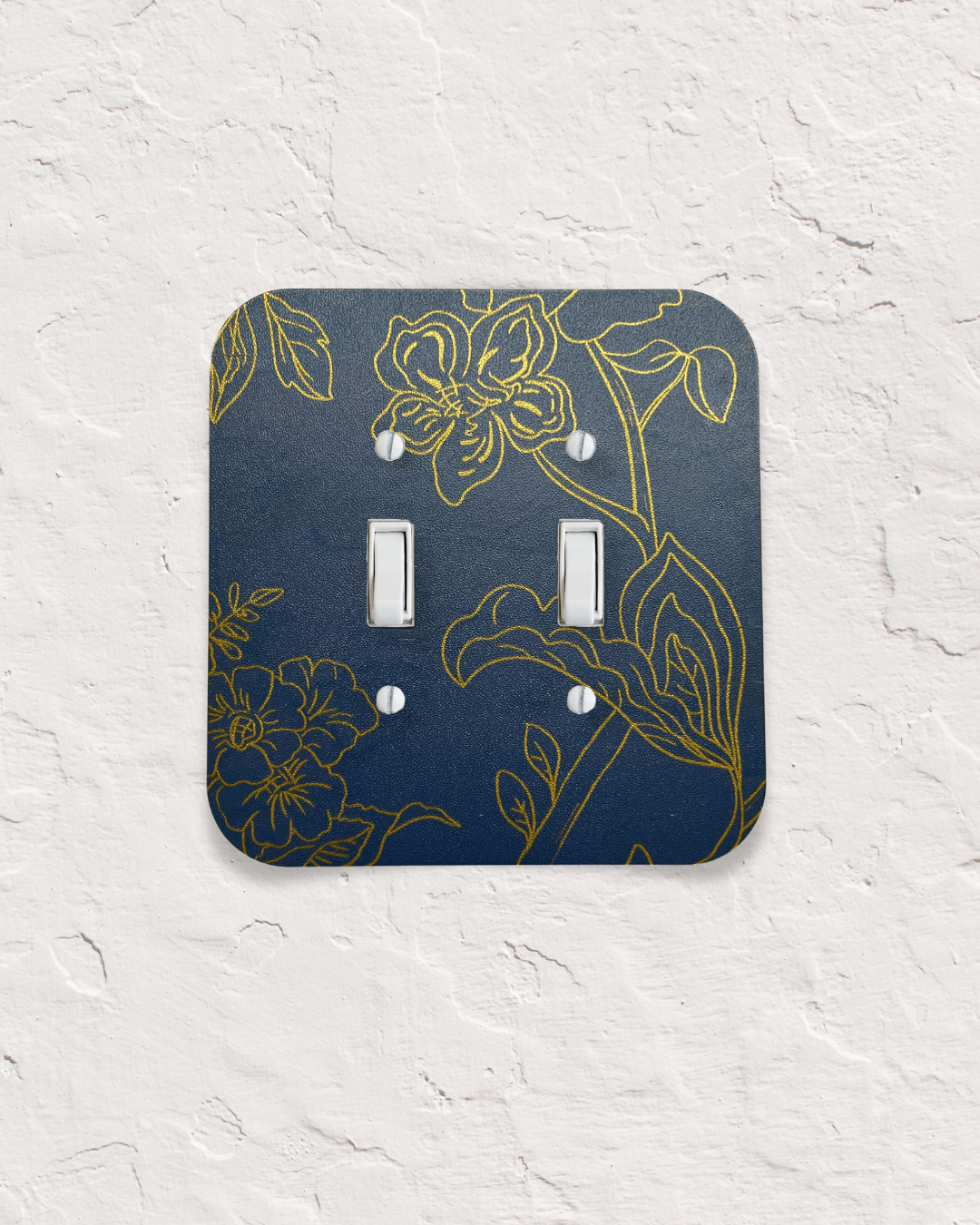 Decorative Light Switch Cover – Floral Blue & Gold Wall Plate, Modern Accent Switch Cover - by MirrorPop. Handmade acrylic art.