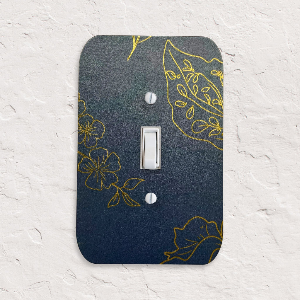 Decorative Light Switch Cover – Floral Blue & Gold Wall Plate, Modern Accent Switch Cover - by MirrorPop. Handmade acrylic art.