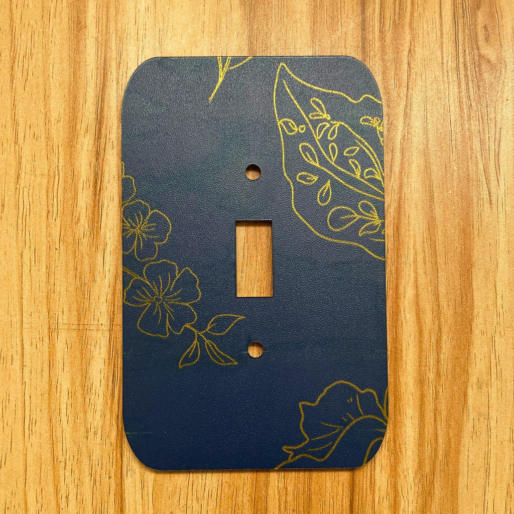 Decorative Light Switch Cover – Floral Blue & Gold Wall Plate, Modern Accent Switch Cover - by MirrorPop. Handmade acrylic art.