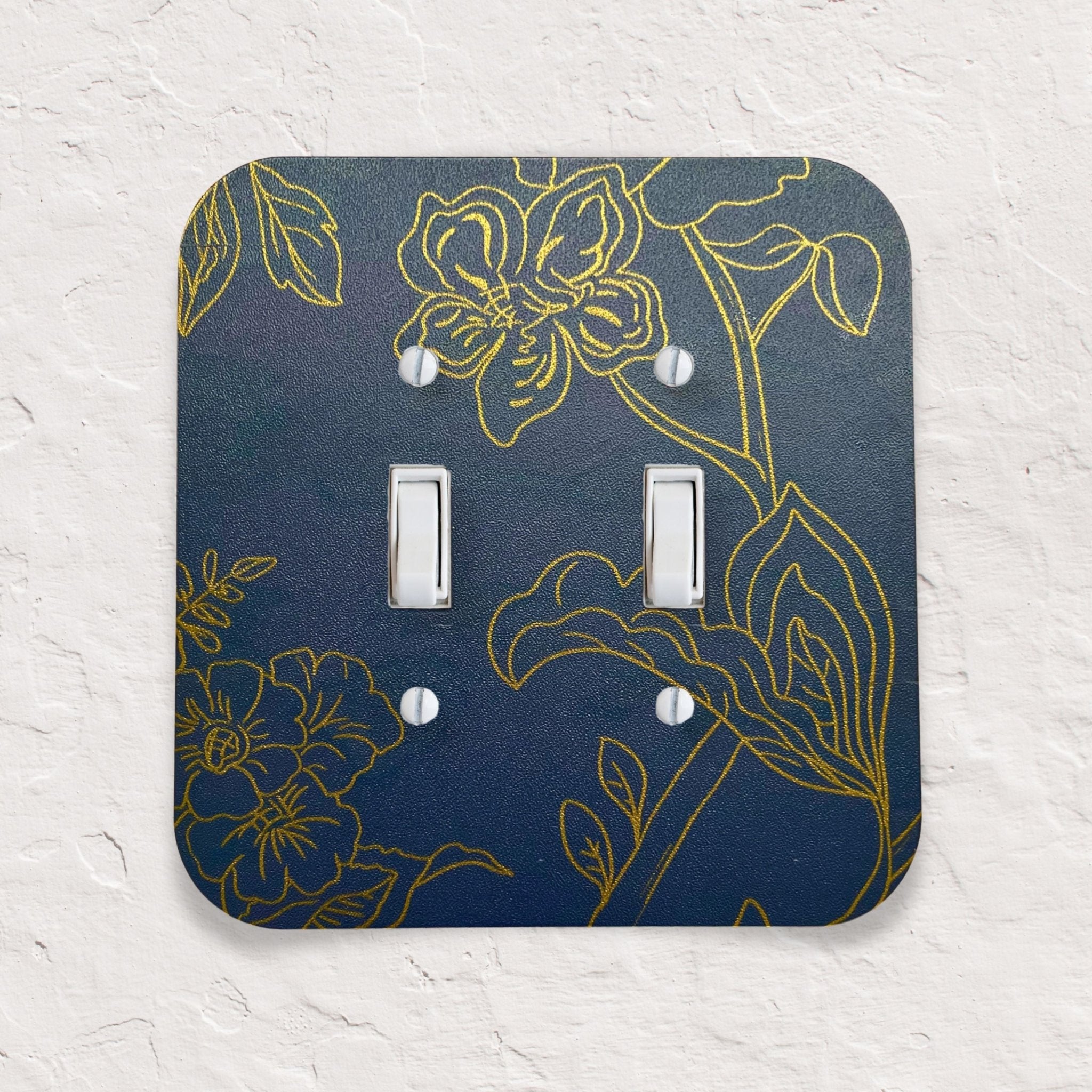 Decorative Light Switch Cover – Floral Blue & Gold Wall Plate, Modern Accent Switch Cover - by MirrorPop. Handmade acrylic art.