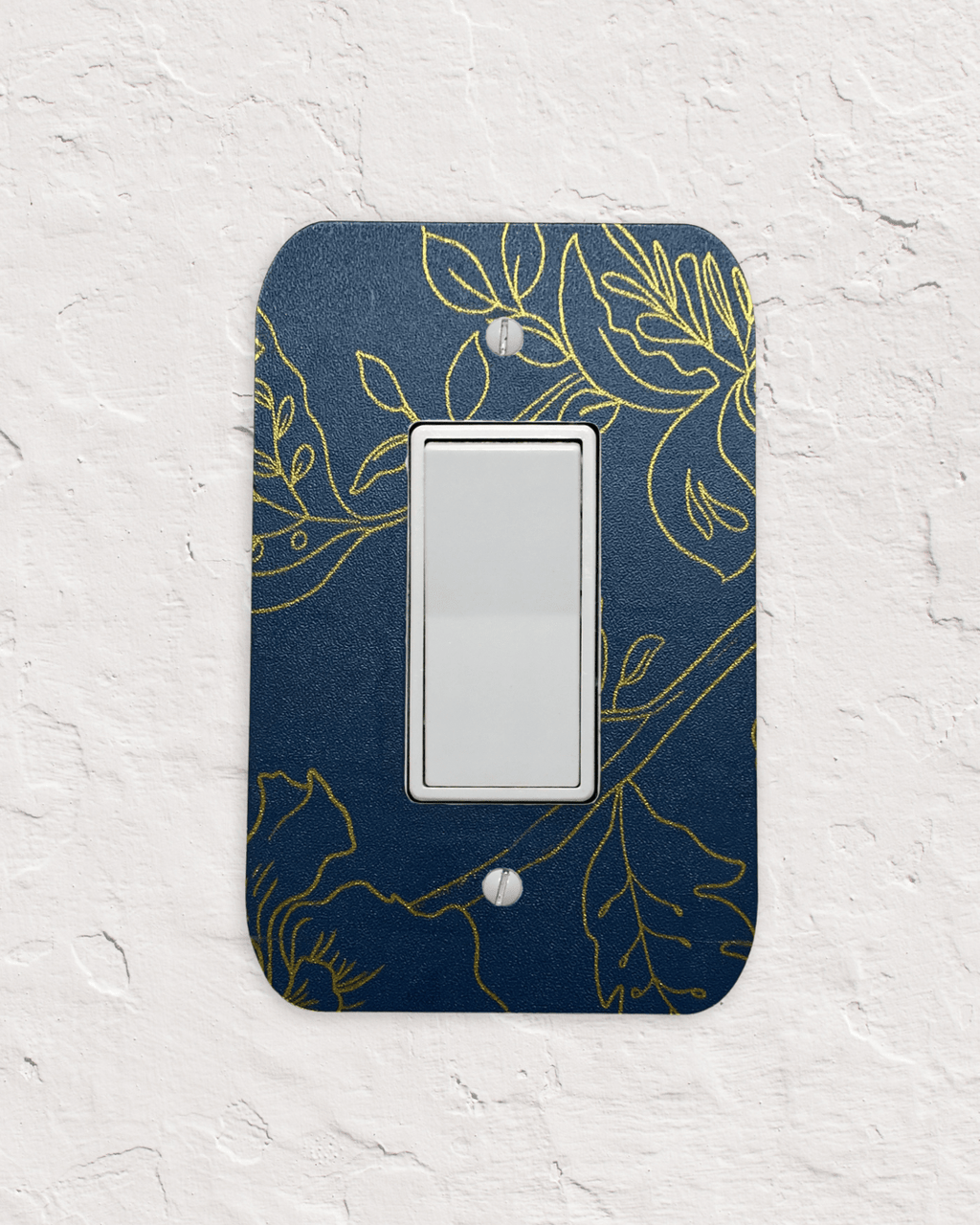 Decorative Light Switch Cover – Floral Blue & Gold Wall Plate, Modern Accent Switch Cover - by MirrorPop. Handmade acrylic art.