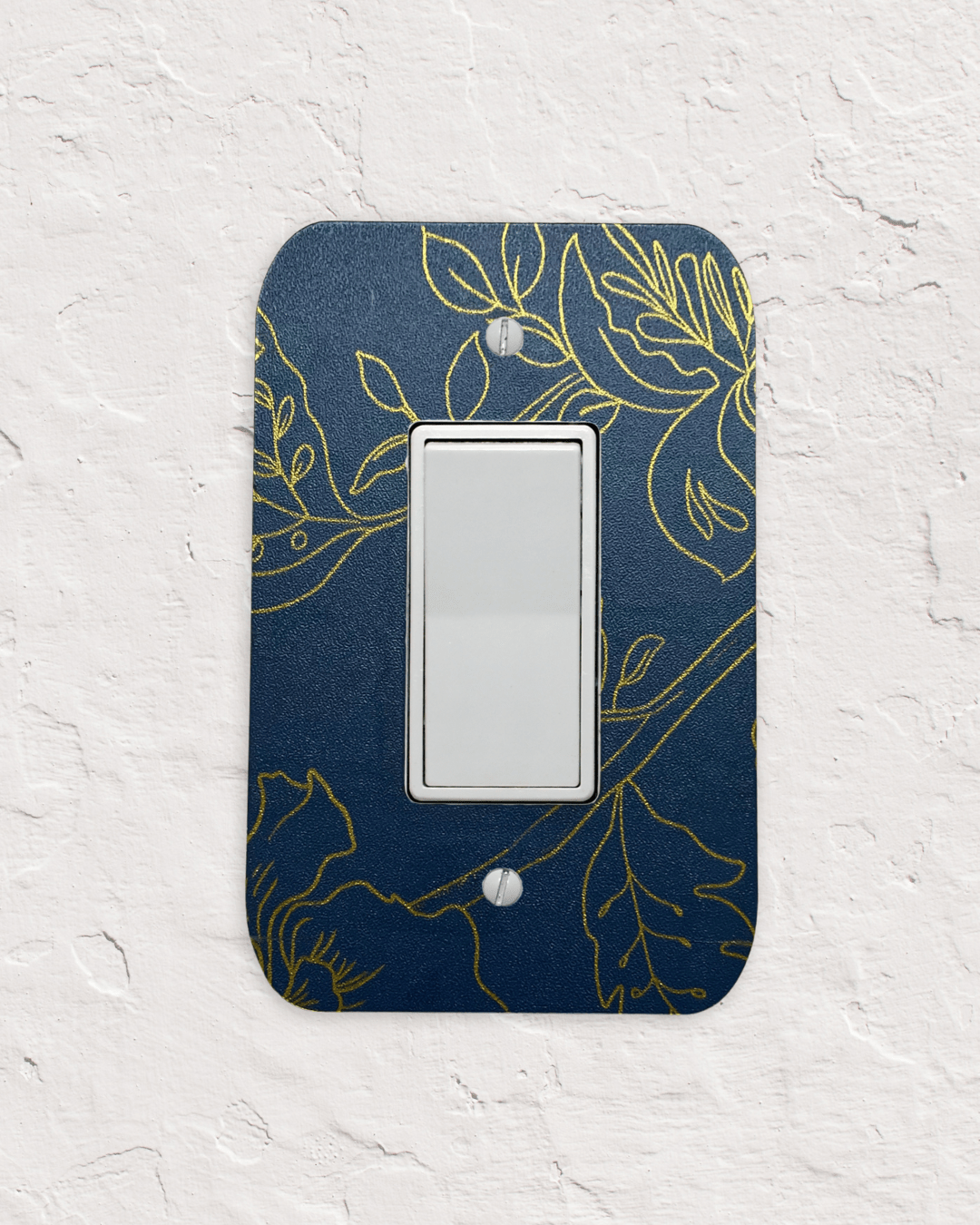 Decorative Light Switch Cover – Floral Blue & Gold Wall Plate, Modern Accent Switch Cover - by MirrorPop. Handmade acrylic art.