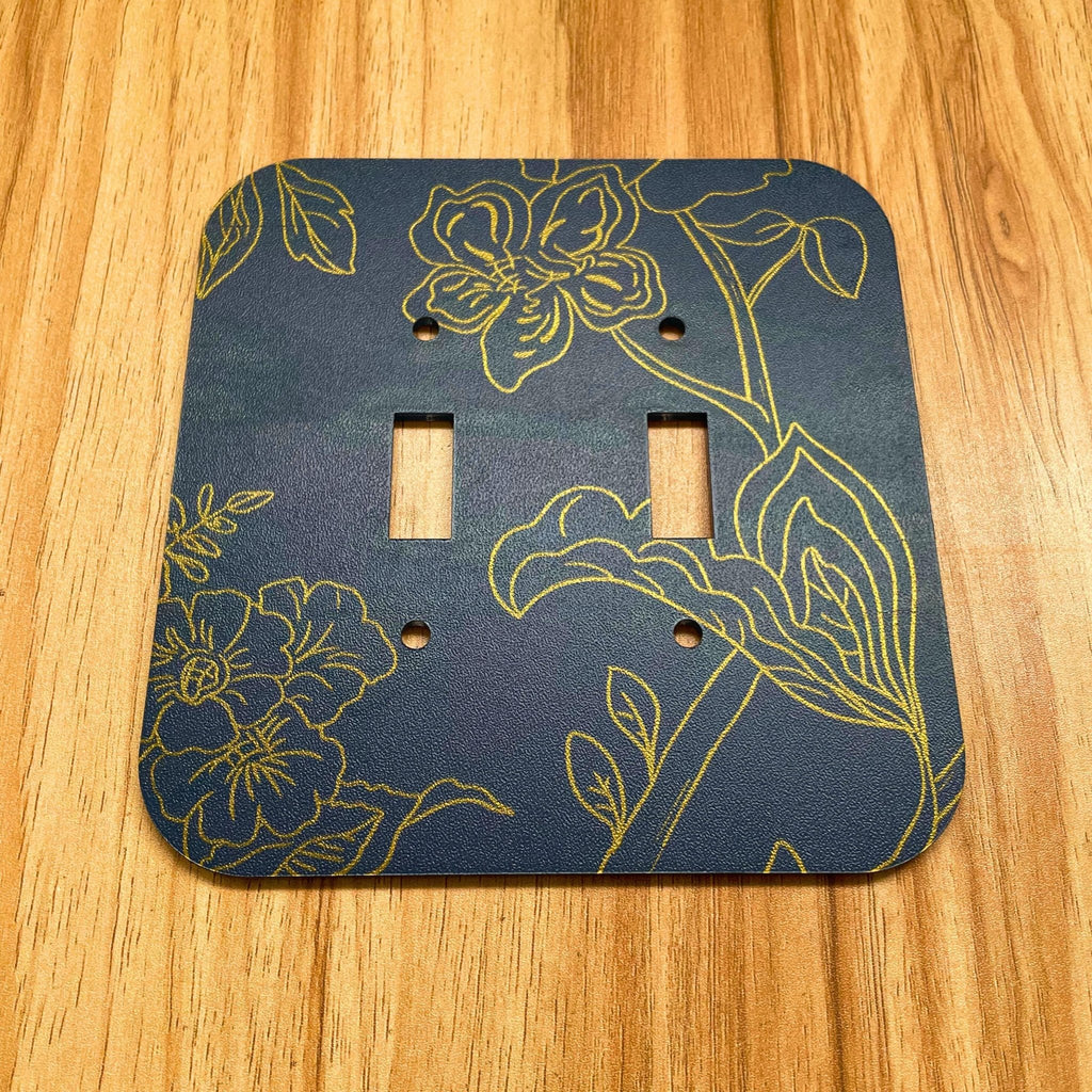 Decorative Light Switch Cover – Floral Blue & Gold Wall Plate, Modern Accent Switch Cover - by MirrorPop. Handmade acrylic art.