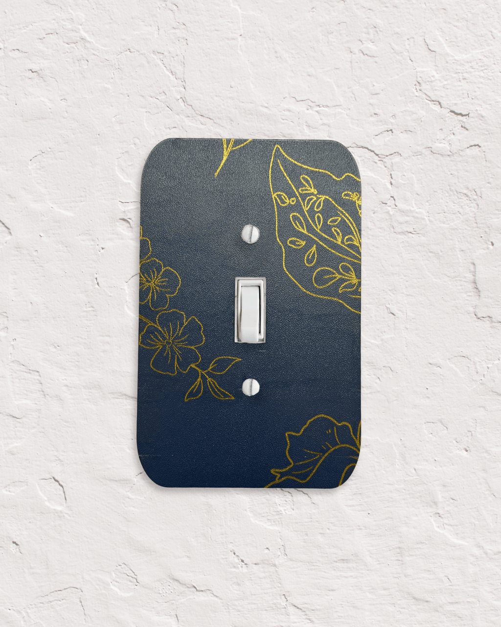Decorative Light Switch Cover – Floral Blue & Gold Wall Plate, Modern Accent Switch Cover - by MirrorPop. Handmade acrylic art.