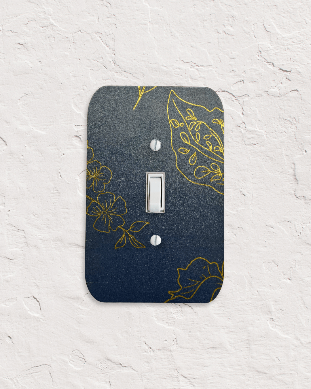 Decorative Light Switch Cover – Floral Blue & Gold Wall Plate, Modern Accent Switch Cover - by MirrorPop. Handmade acrylic art.
