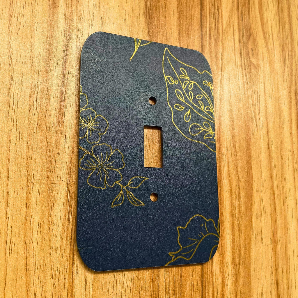 Decorative Light Switch Cover – Floral Blue & Gold Wall Plate, Modern Accent Switch Cover - by MirrorPop. Handmade acrylic art.
