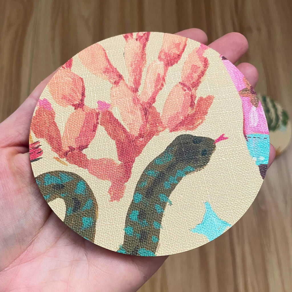 Desert Western Acrylic Coaster – Modern Southwestern Pattern Drink Coaster - by MirrorPop. Handmade acrylic art.