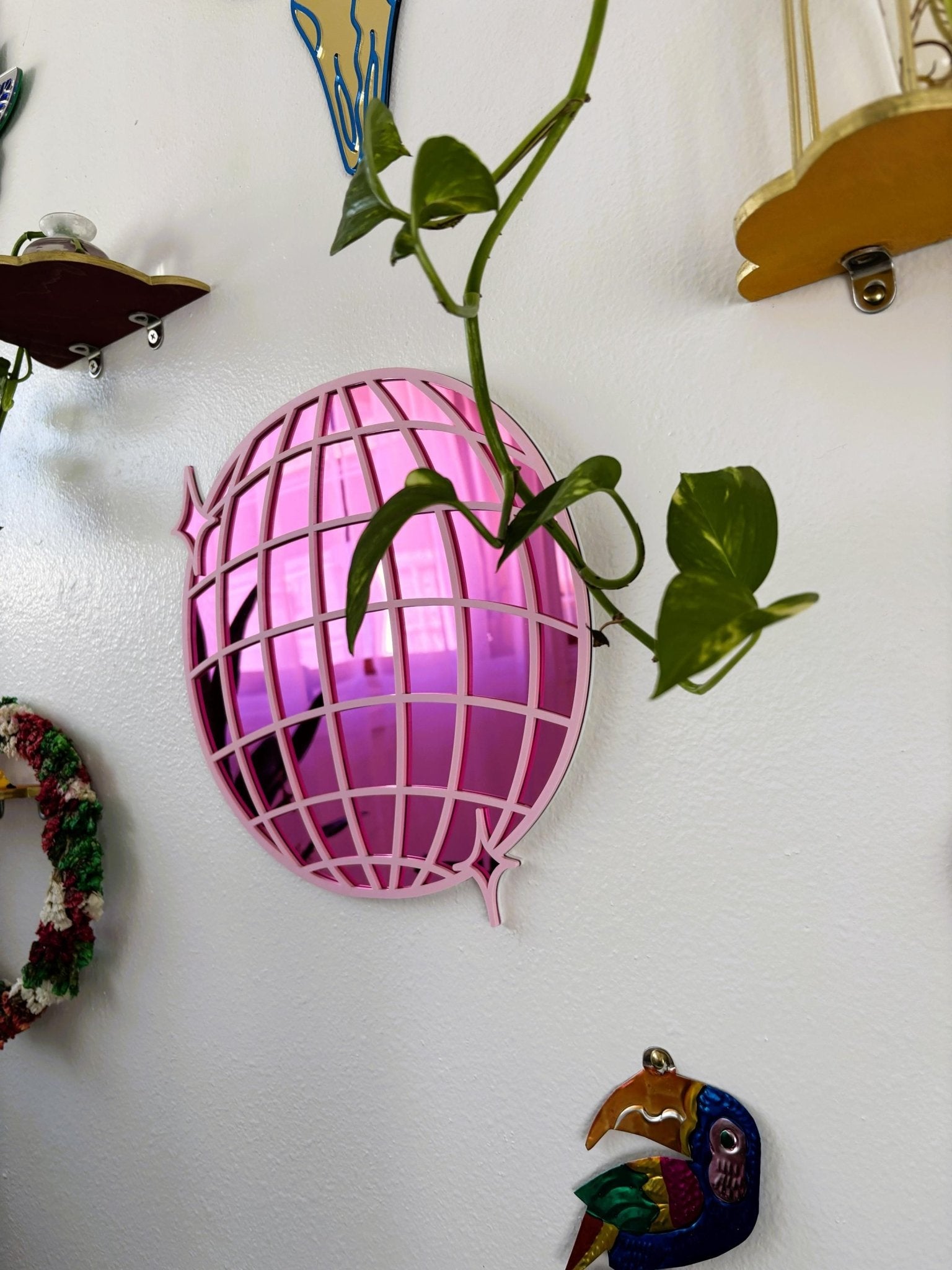 DiscoPop Mirror: Mirrorball Disco Ball Blue Pink Acrylic Wall Hanging - by MirrorPop. Handmade acrylic art.