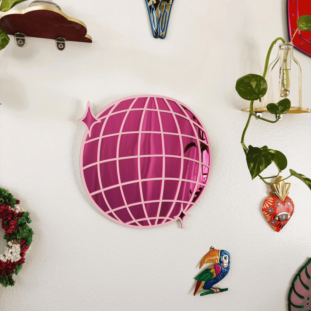 DiscoPop Mirror: Mirrorball Disco Ball Blue Pink Acrylic Wall Hanging - by MirrorPop. Handmade acrylic art.
