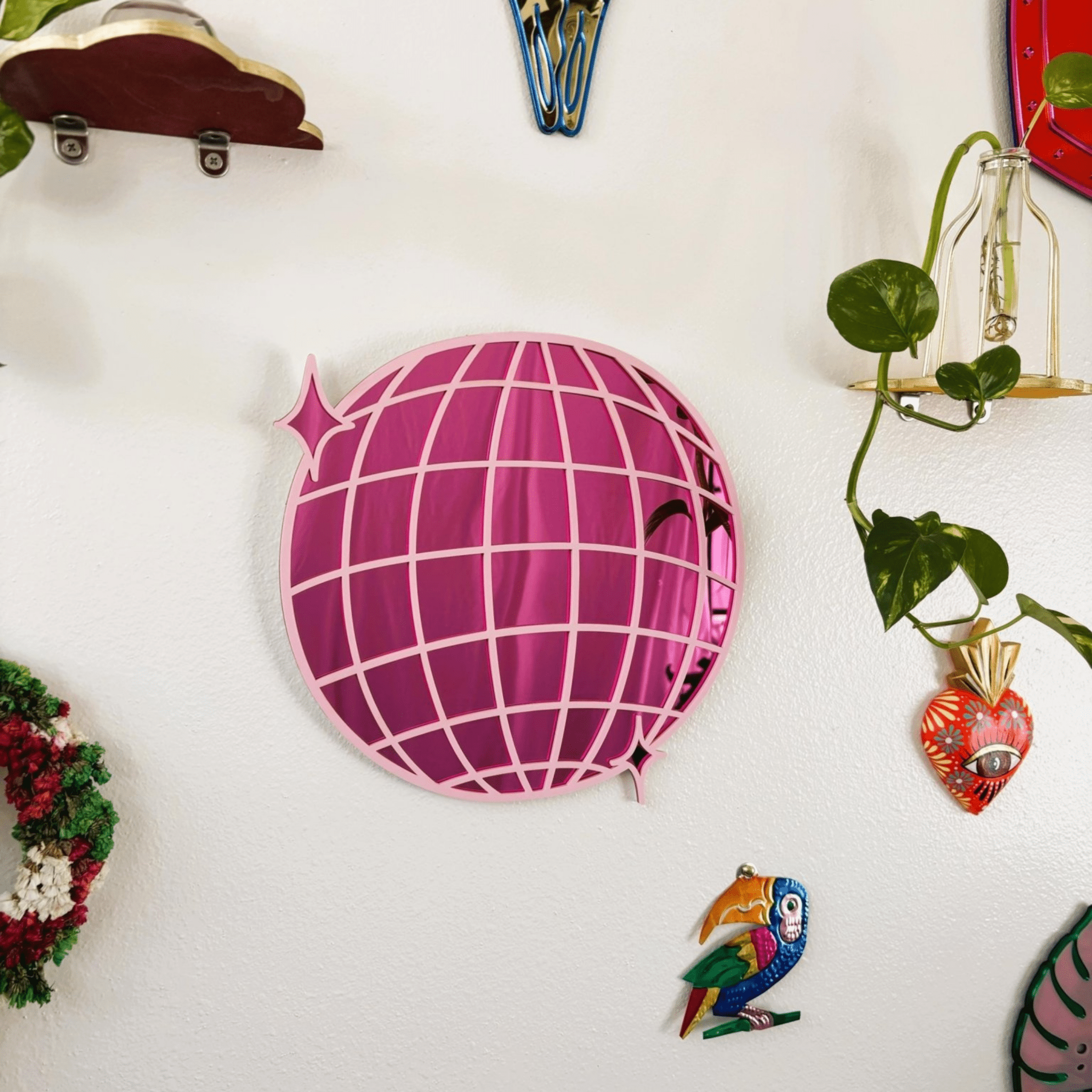 DiscoPop Mirror: Mirrorball Disco Ball Blue Pink Acrylic Wall Hanging - by MirrorPop. Handmade acrylic art.