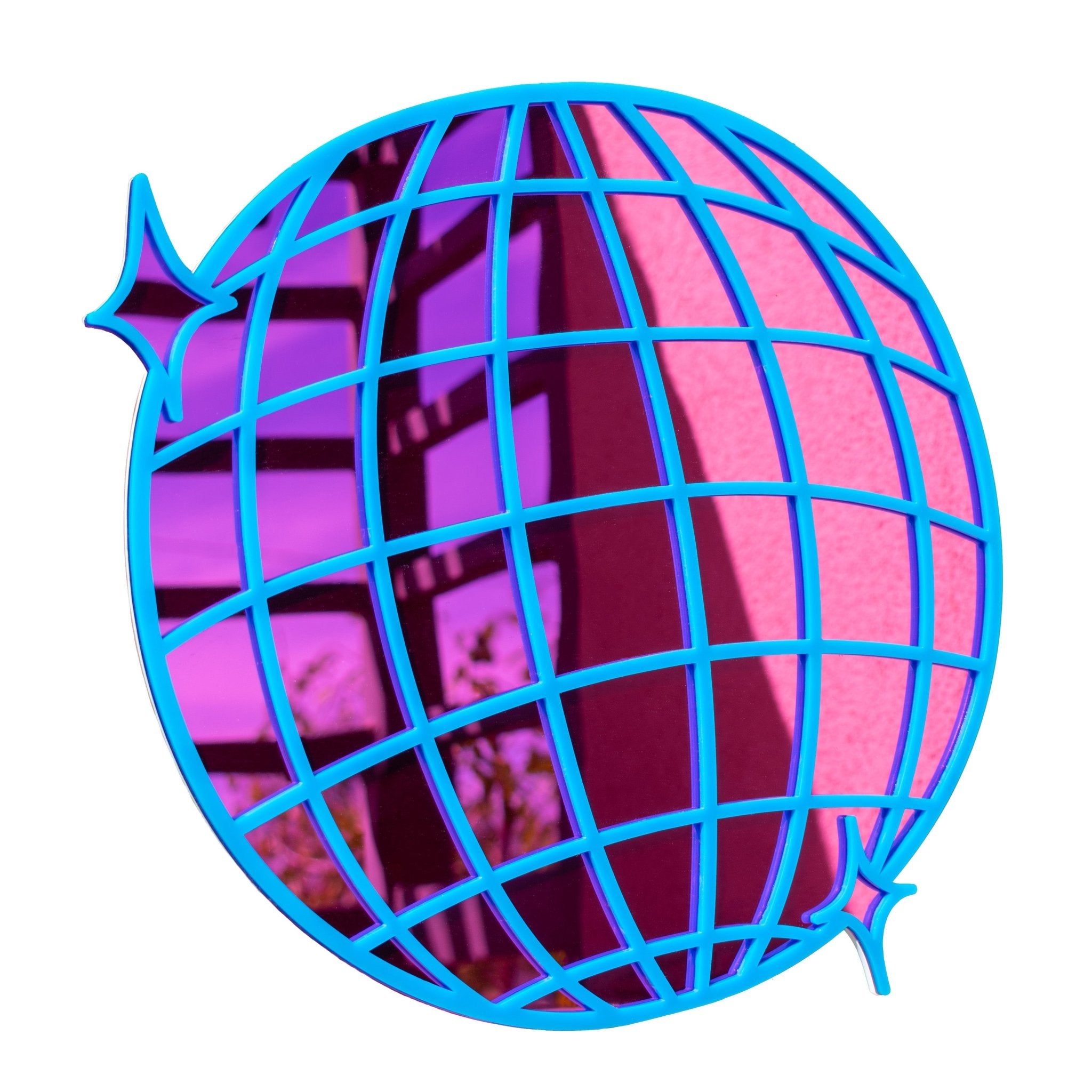 DiscoPop Mirror: Mirrorball Disco Ball Blue Pink Acrylic Wall Hanging - by MirrorPop. Handmade acrylic art.