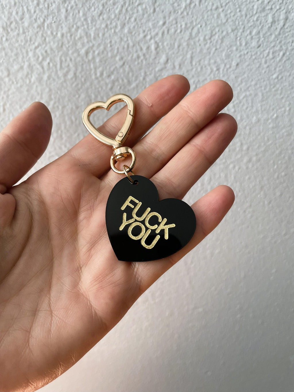 Fuck You Fuck Off Trinket Bag Charm Key Chain | Handmade Heart Black Acrylic