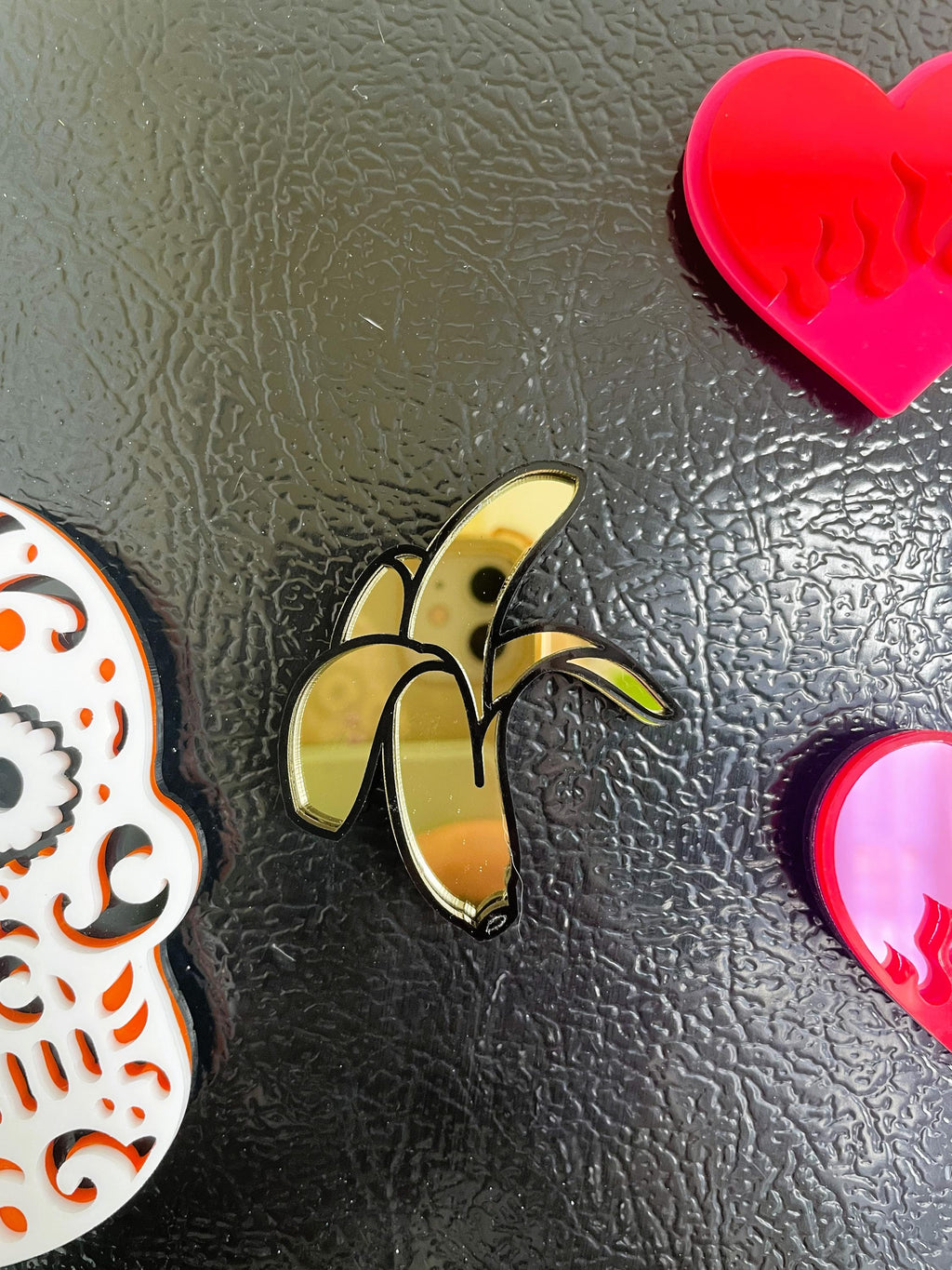 Banana Acrylic Mirror Fridge Magnet: Funky Pop Art Small Wall Hanging