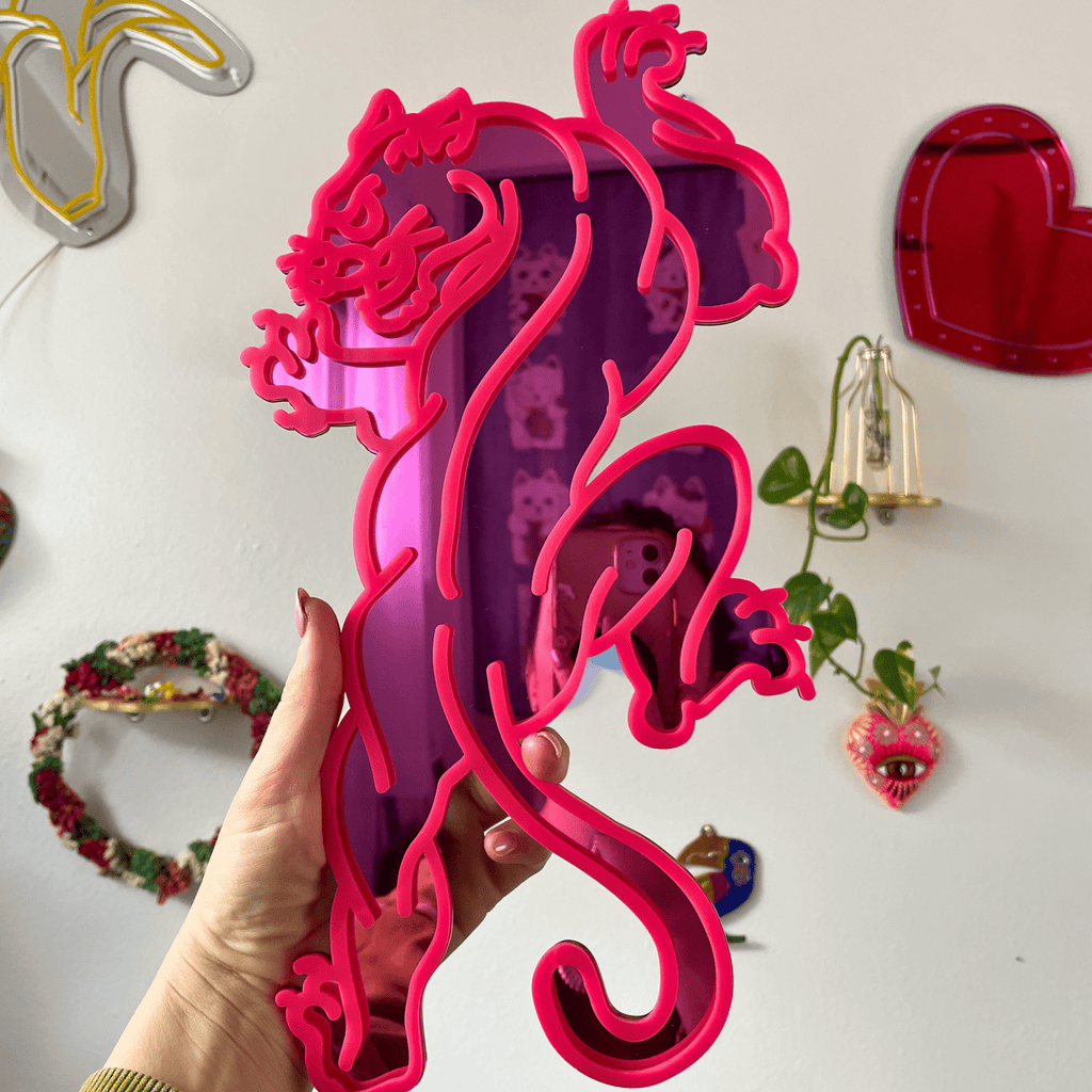 ElectricPanther - Tattoo - inspired Tiger Mirror, Bold Statement Art Wall Hanging Decor - by MirrorPop. Handmade acrylic art.