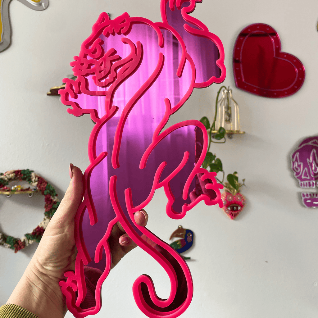 ElectricPanther - Tattoo - inspired Tiger Mirror, Bold Statement Art Wall Hanging Decor - by MirrorPop. Handmade acrylic art.