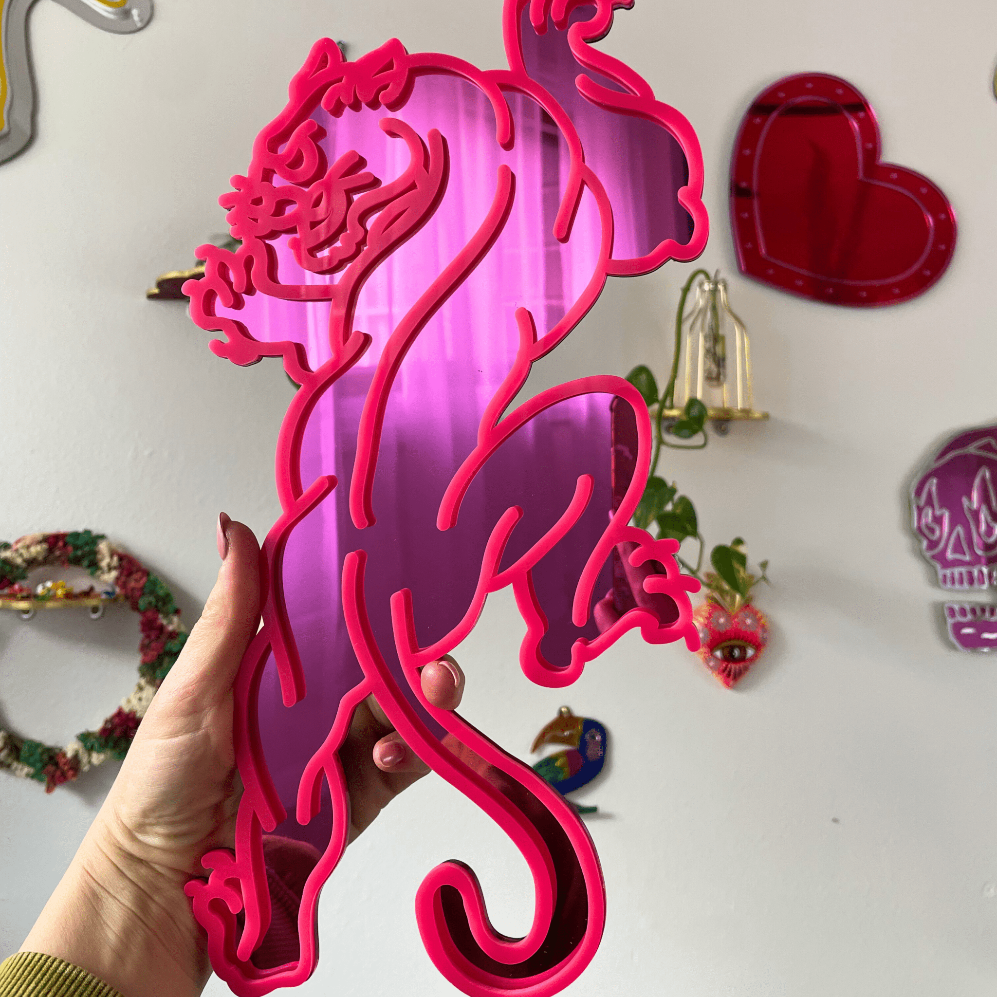 ElectricPanther - Tattoo - inspired Tiger Mirror, Bold Statement Art Wall Hanging Decor - by MirrorPop. Handmade acrylic art.