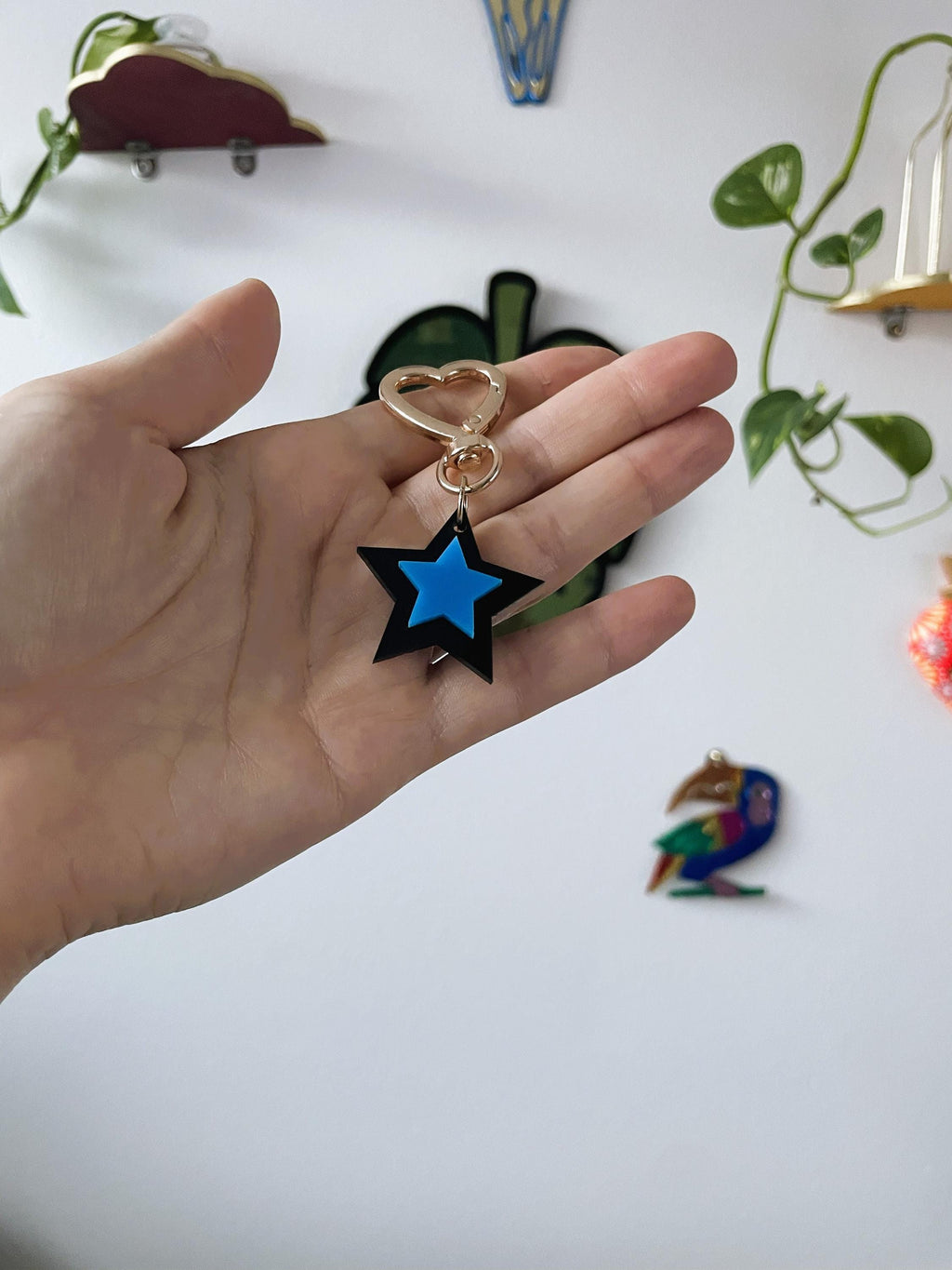 Star Trinket Bag Charm Key Chain | Handmade Heart Blue Black Acrylic