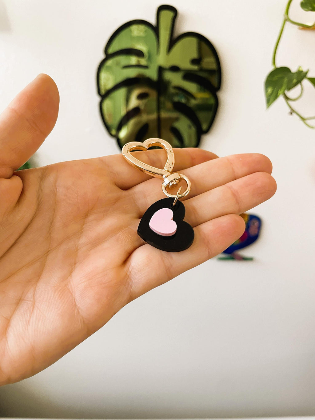 Heart Bag Charm Key Chain | Handmade Pink and Black Acrylic