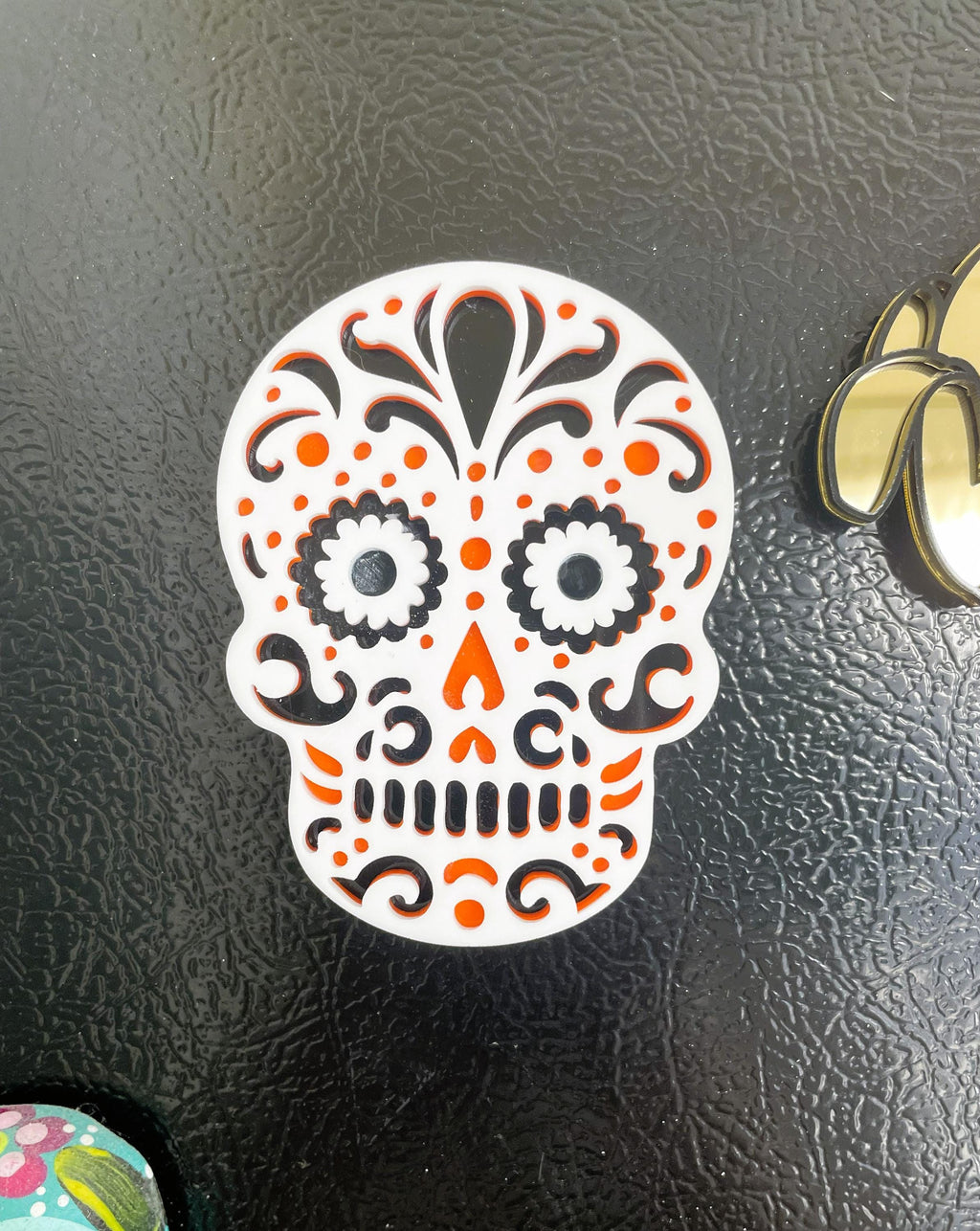 Sugar Skull Acrylic Fridge Magnet: Funky Pop Art Small Wall Hanging