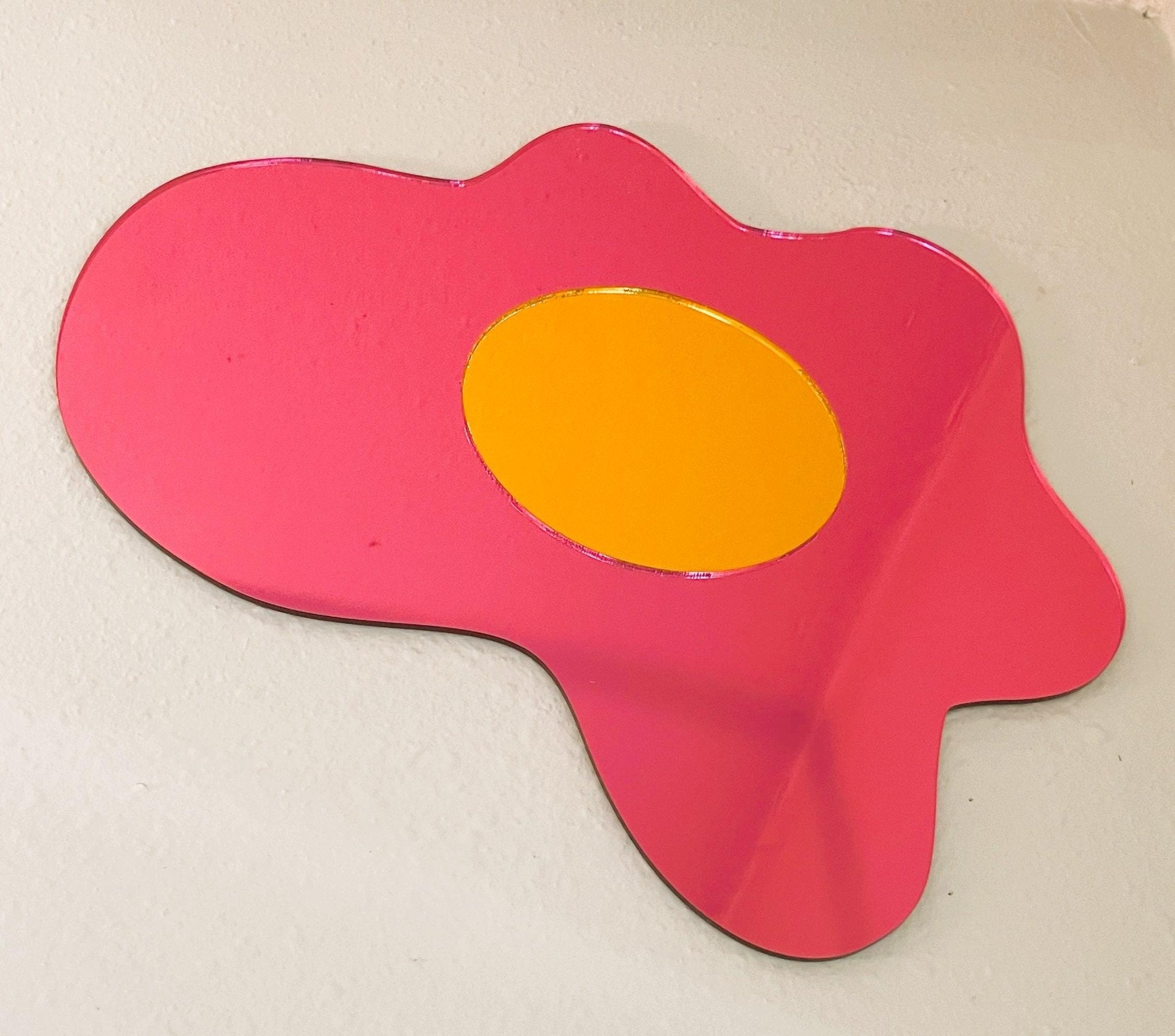 FunkyEgg Mirror: Quirky Pink Acrylic Wall Decor - Handmade - by MirrorPop. Handmade acrylic art.
