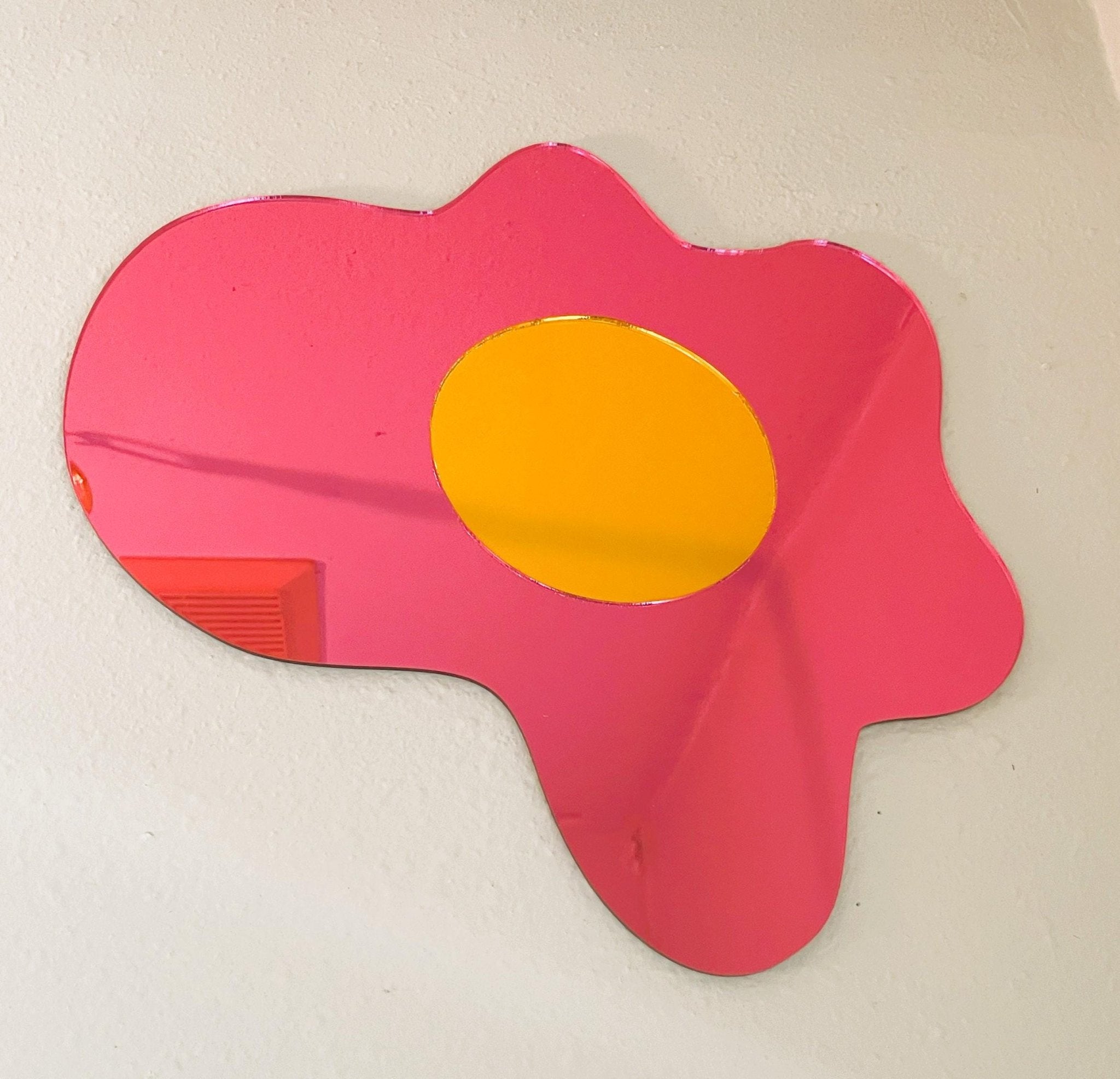 FunkyEgg Mirror: Quirky Pink Acrylic Wall Decor - Handmade - by MirrorPop. Handmade acrylic art.