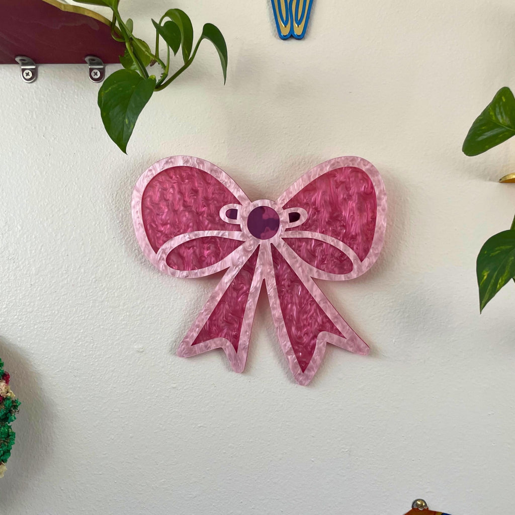 Handmade Pink Acrylic Bow Mirror – Funky Pop Art Wall Decor - by MirrorPop. Handmade acrylic art.