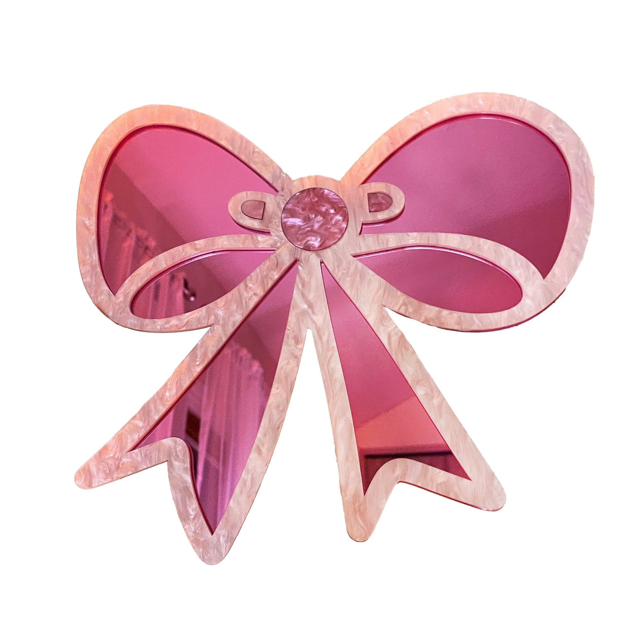 Handmade Pink Acrylic Bow Mirror – Funky Pop Art Wall Decor - by MirrorPop. Handmade acrylic art.