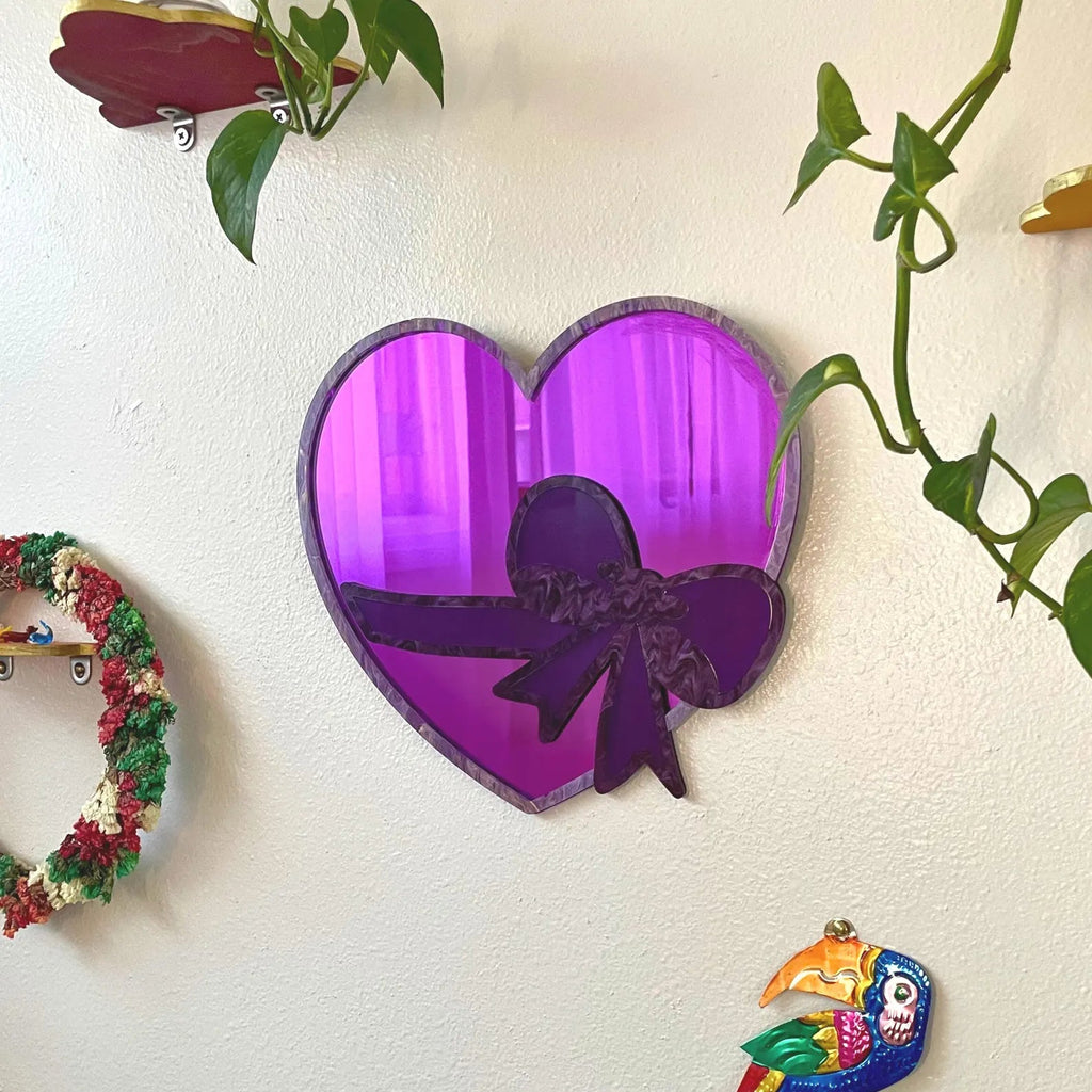 Handmade Purple Heart Acrylic Mirror - Pop Art Bow Wall Decor - by MirrorPop. Handmade acrylic art.