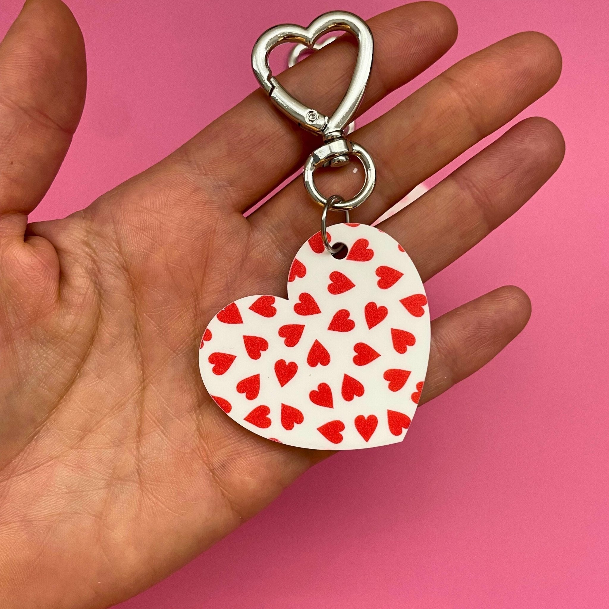 Heart Bag Charm – Valentine’s Day Bag Accessory, Cute Pink & Red Purse Charm or Keychain Gift - by MirrorPop. Handmade acrylic art.