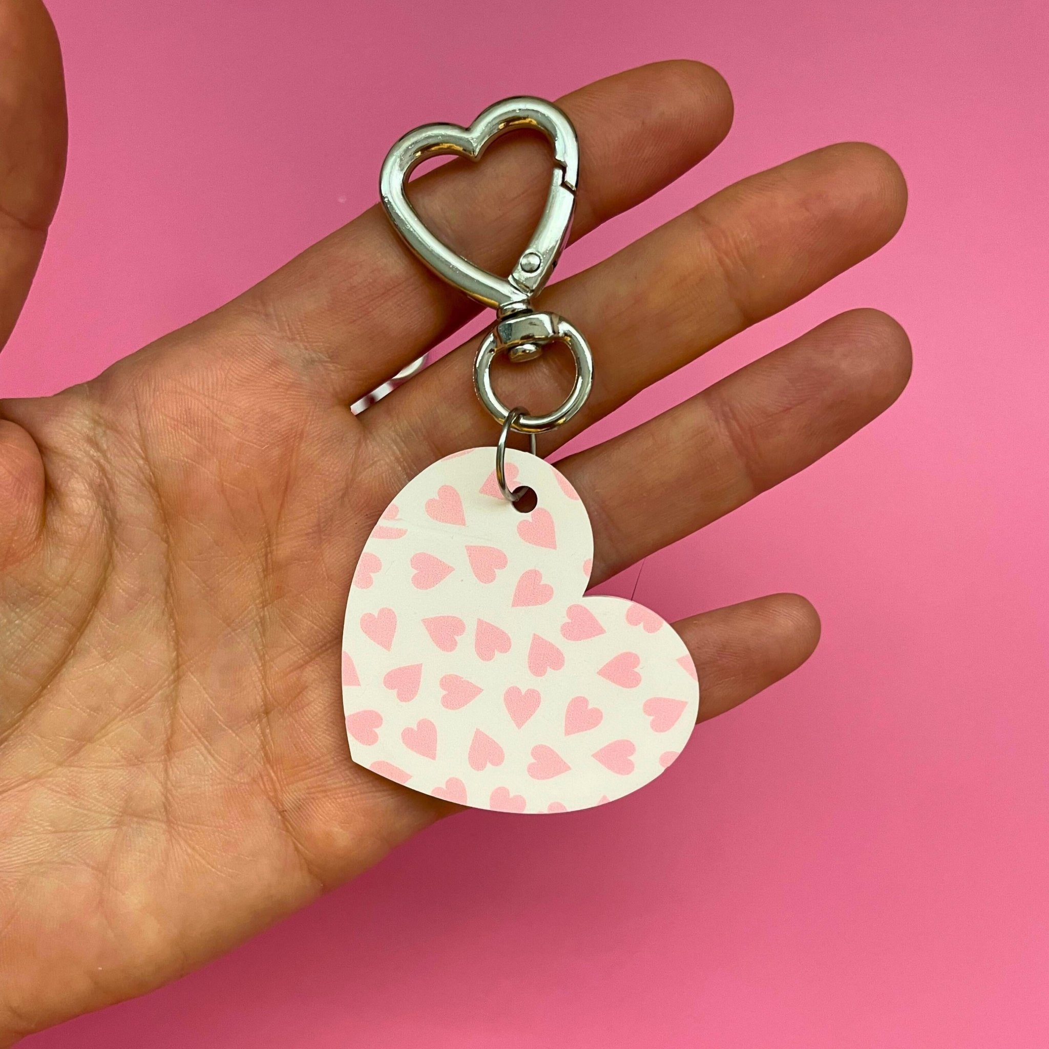 Heart Bag Charm – Valentine’s Day Bag Accessory, Cute Pink & Red Purse Charm or Keychain Gift - by MirrorPop. Handmade acrylic art.