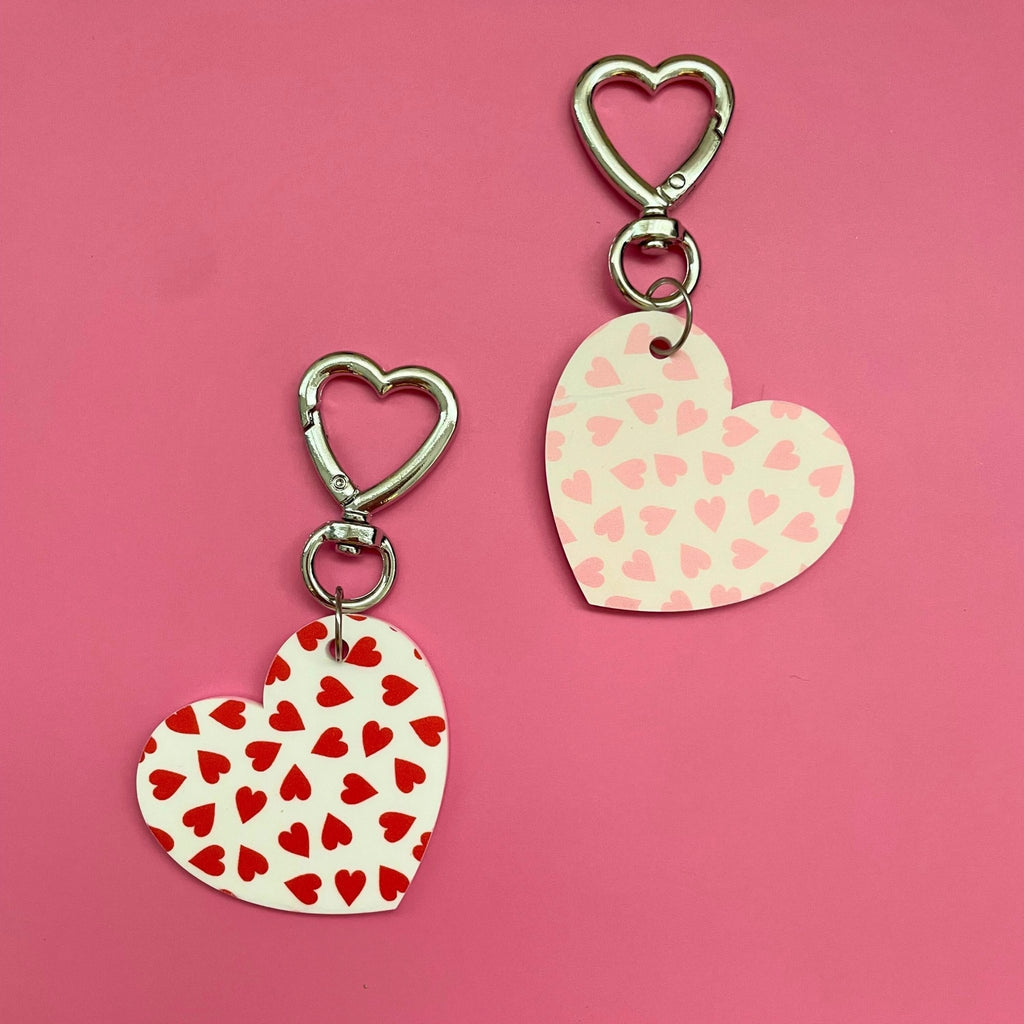 Heart Bag Charm – Valentine’s Day Bag Accessory, Cute Pink & Red Purse Charm or Keychain Gift - by MirrorPop. Handmade acrylic art.
