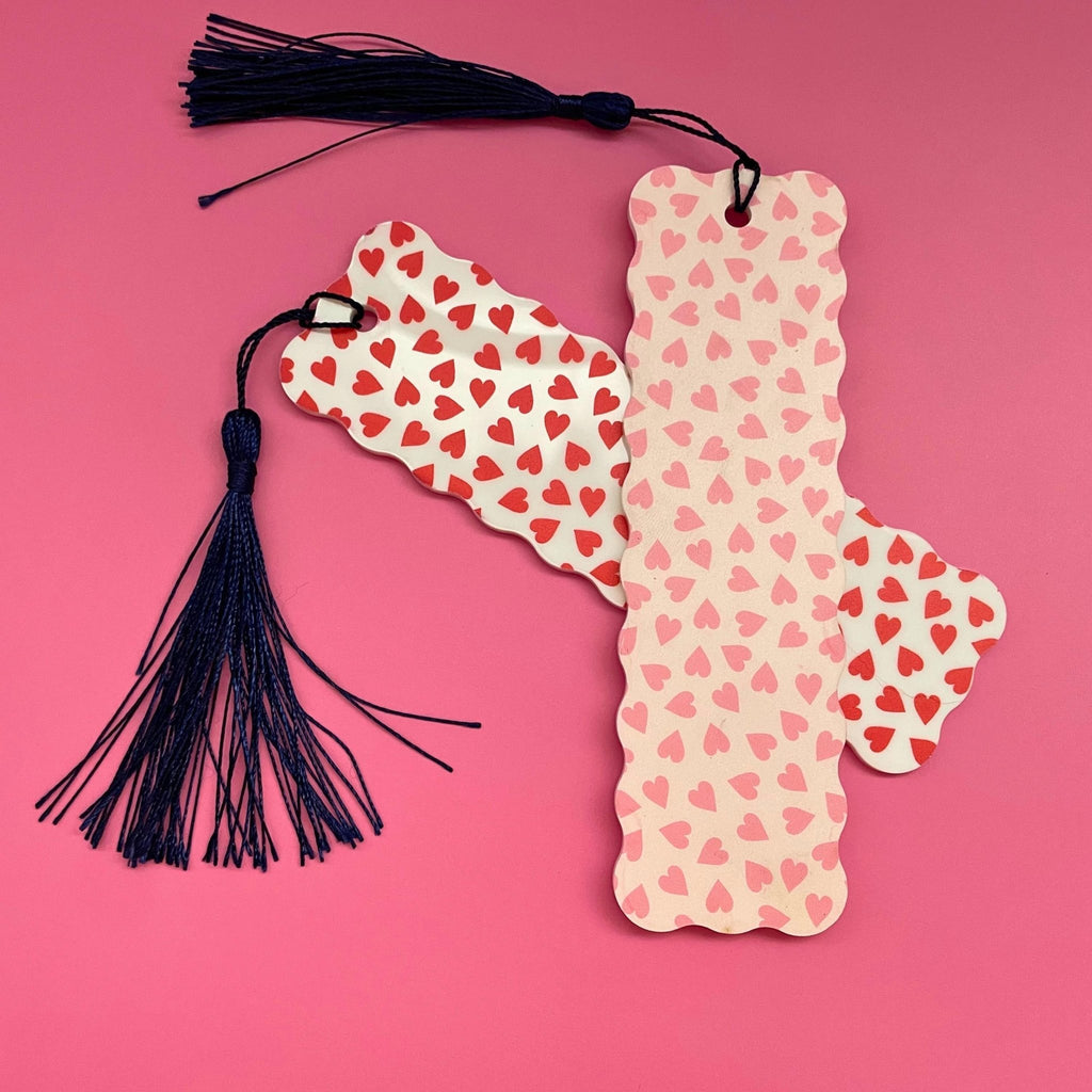 Heart Bookmark – Valentine’s Day Bookmark, Cute Pink & Red Book Accessory, Modern Gift for Readers - by MirrorPop. Handmade acrylic art.