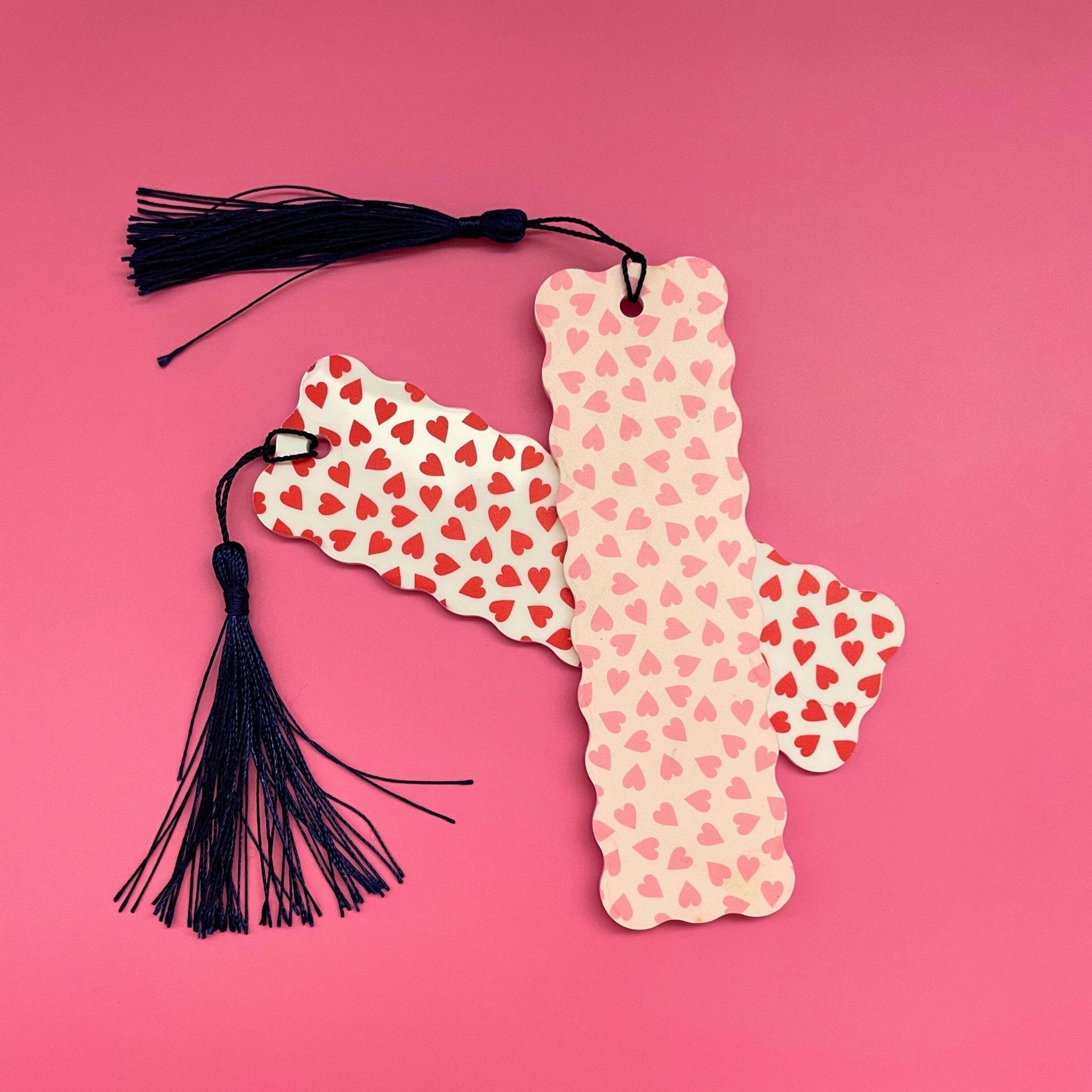 Heart Bookmark – Valentine’s Day Bookmark, Cute Pink & Red Book Accessory, Modern Gift for Readers - by MirrorPop. Handmade acrylic art.