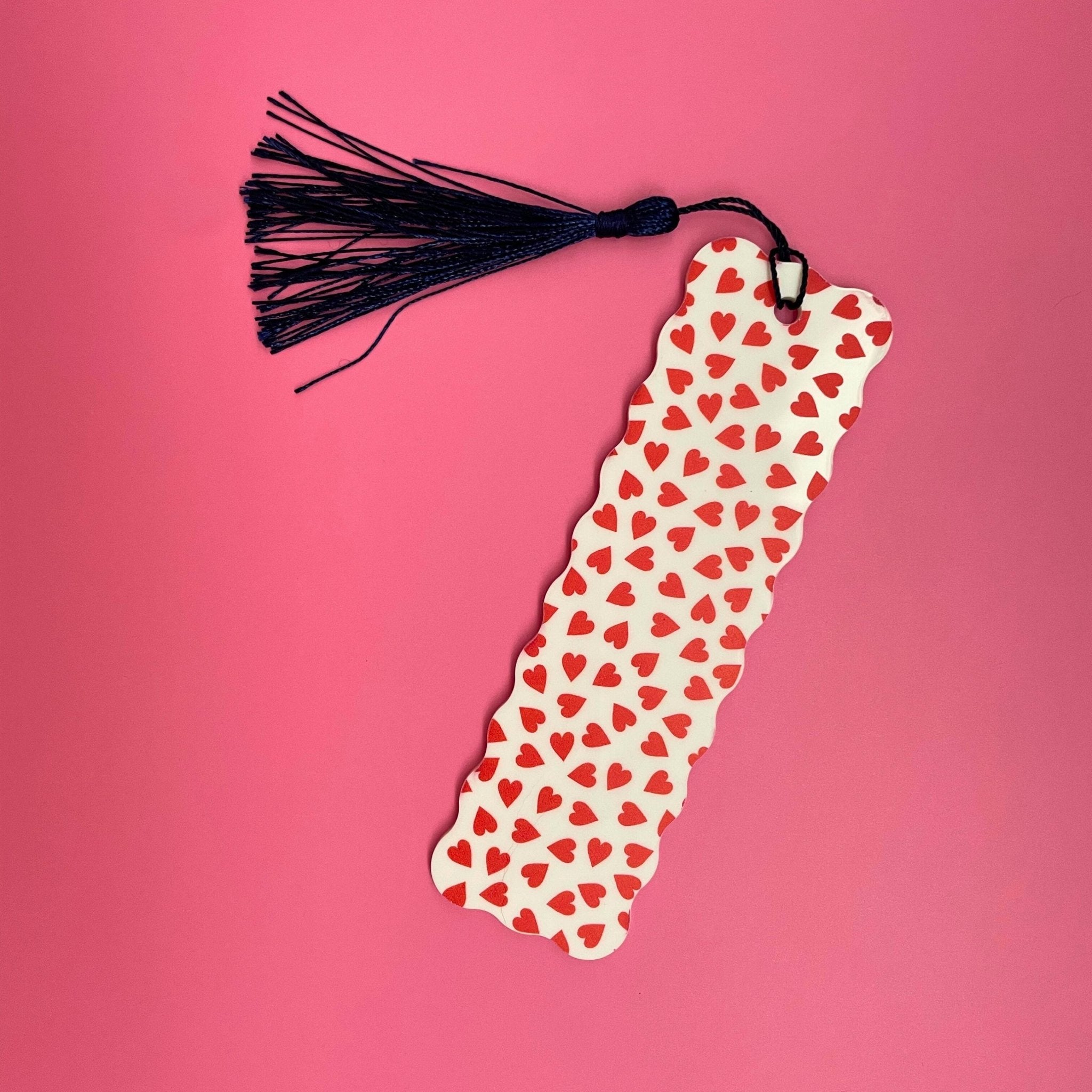 Heart Bookmark – Valentine’s Day Bookmark, Cute Pink & Red Book Accessory, Modern Gift for Readers - by MirrorPop. Handmade acrylic art.