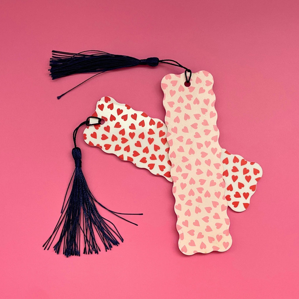 Heart Bookmark – Valentine’s Day Bookmark, Cute Pink & Red Book Accessory, Modern Gift for Readers - by MirrorPop. Handmade acrylic art.