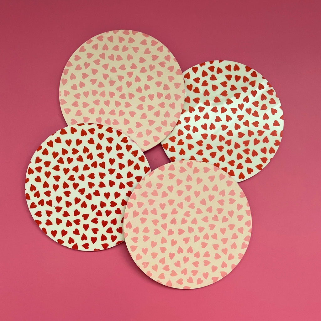Heart Coaster – Valentines Day Pink & Red Drink Coaster for Modern Home Decor - by MirrorPop. Handmade acrylic art.